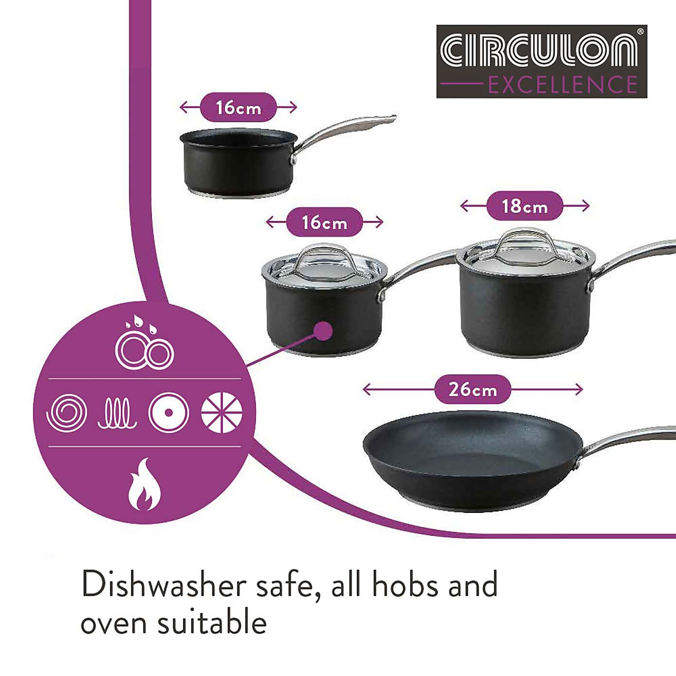 Circulon Excellence Non-Stick Hard Anodised Aluminium Induction 4 Piece Pan Set