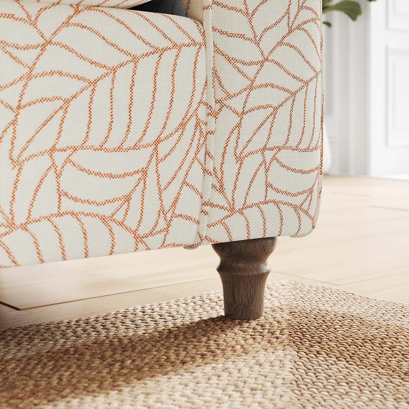 Flori 3 Seater Sofa, Leaf Print Fabric