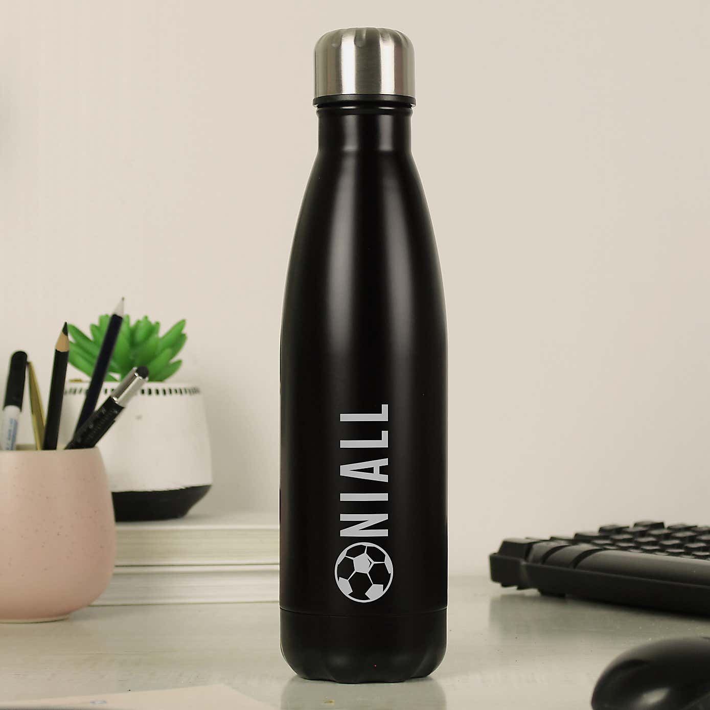 Personalised Football Metal Insulated Drinks Bottle