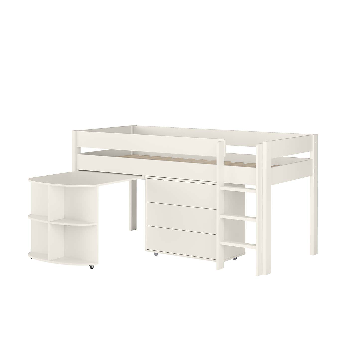 Stompa Uno Midsleeper With Pull Out Desk and Chest of Drawers, Pine
