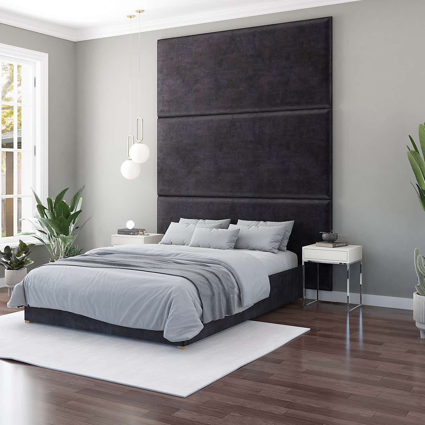 Hanging Wall Panel Dual Mount Plush Velvet Headboard