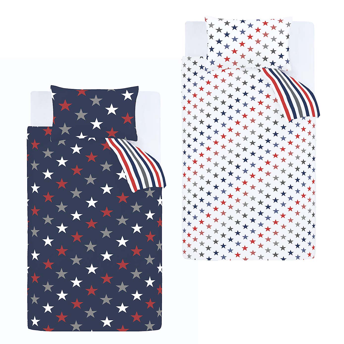 Catherine Lansfield Set of 2 Stripes And Stars Duvet Cover & Pillowcase Sets