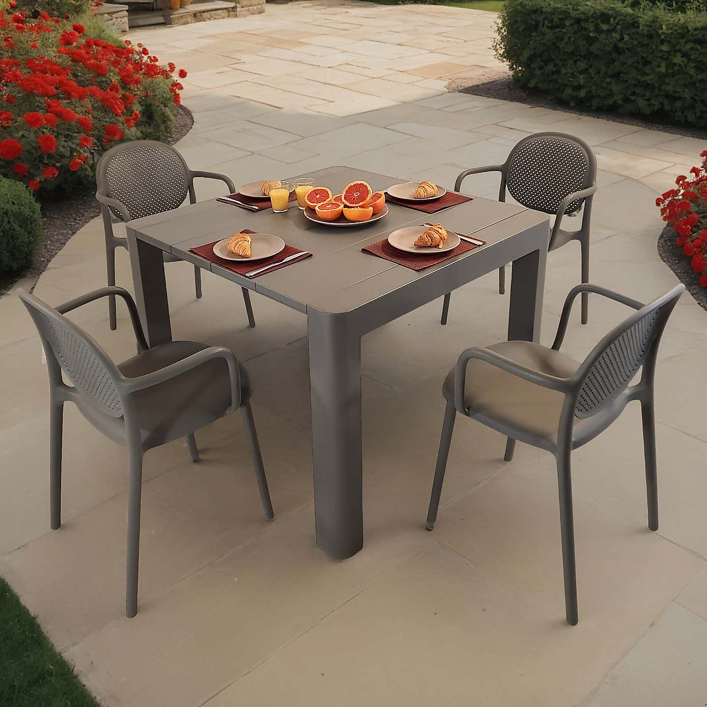 Modura Henrik Square Dining Table with 4 Stina Armchairs