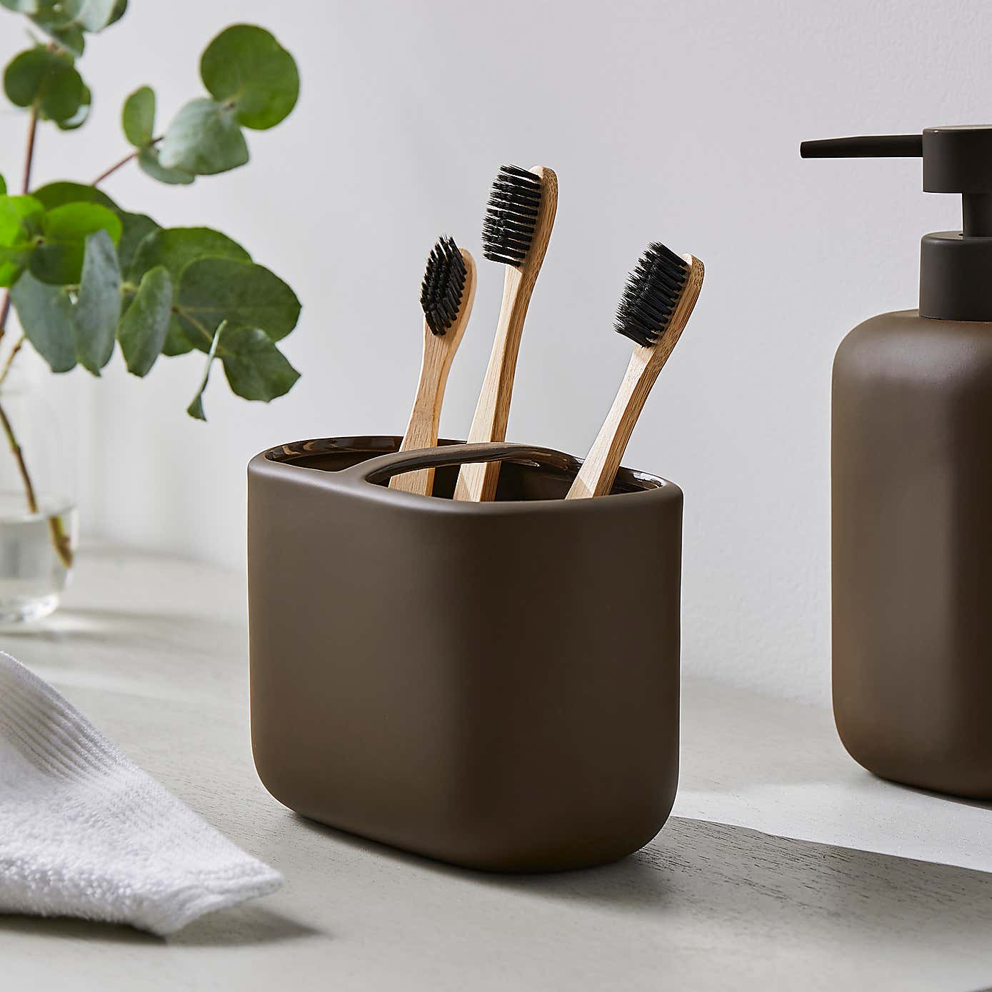 Chocolate Ceramic Double Toothbrush Holder