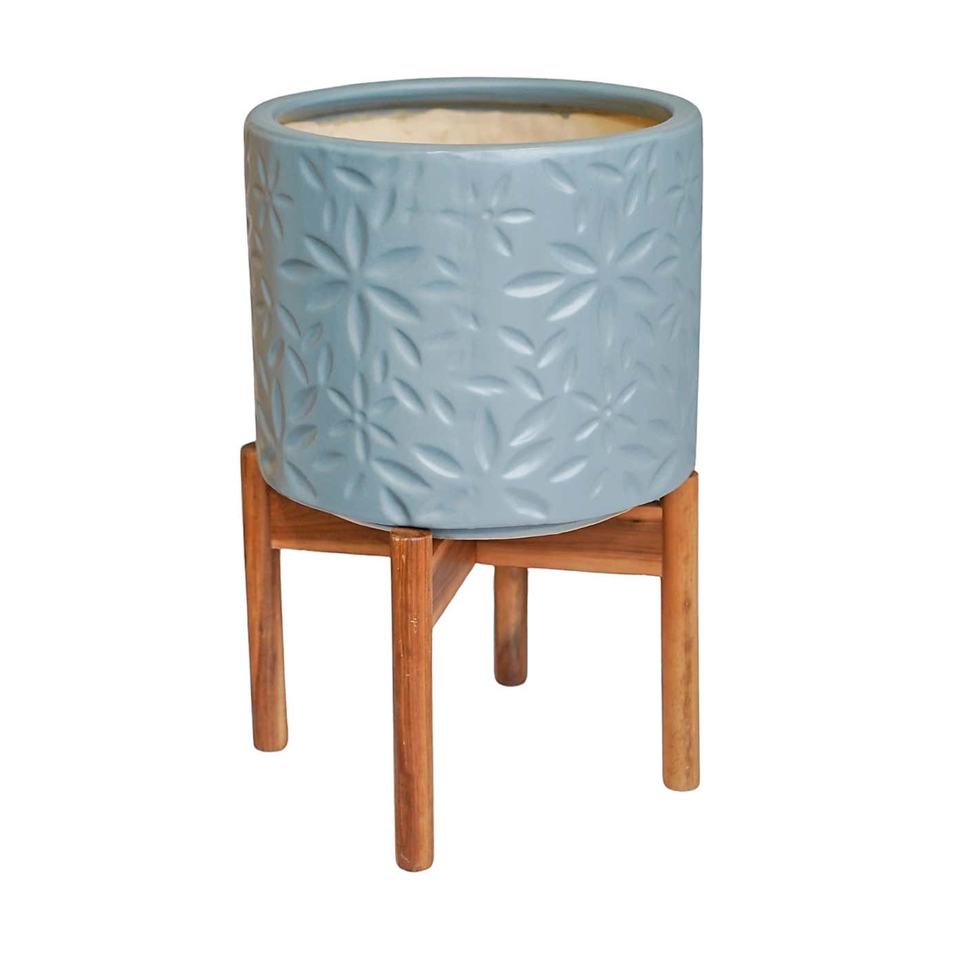 Aspen Flower Ceramic Plant Pot with Stand