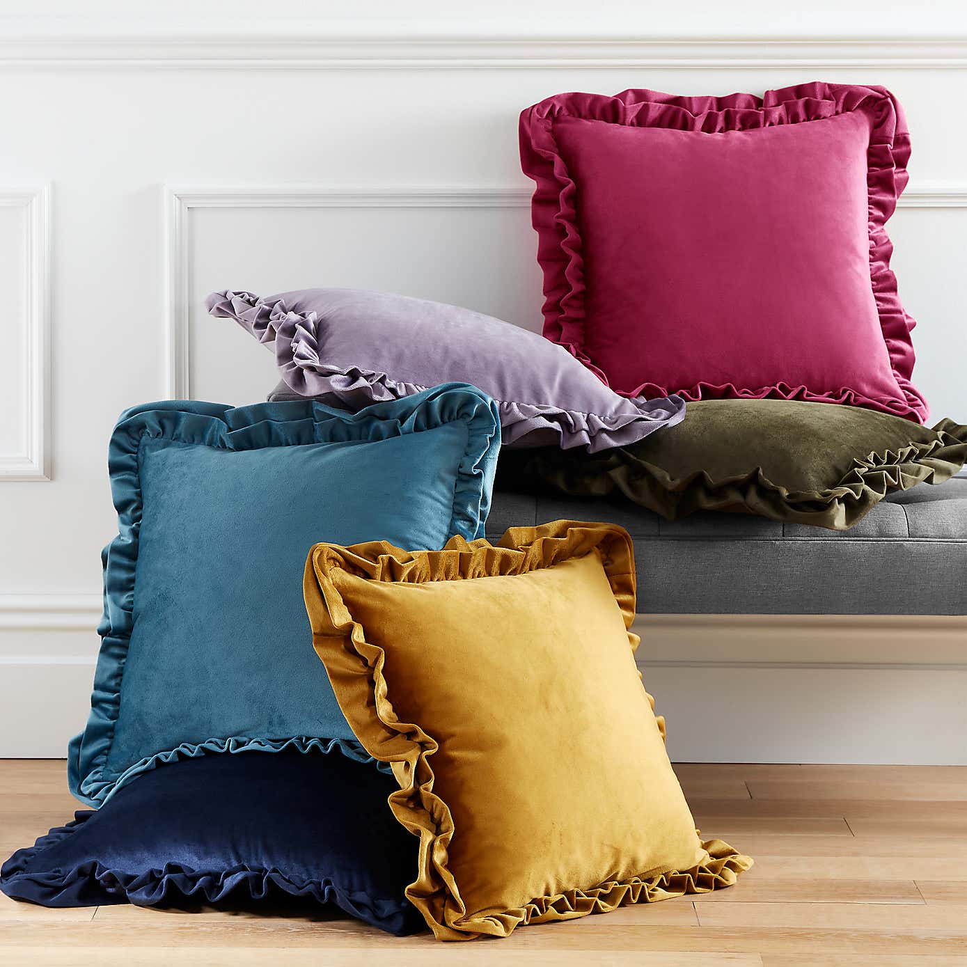 Catherine Lansfield So Soft Velvet Touch Double Frill Square Cushion