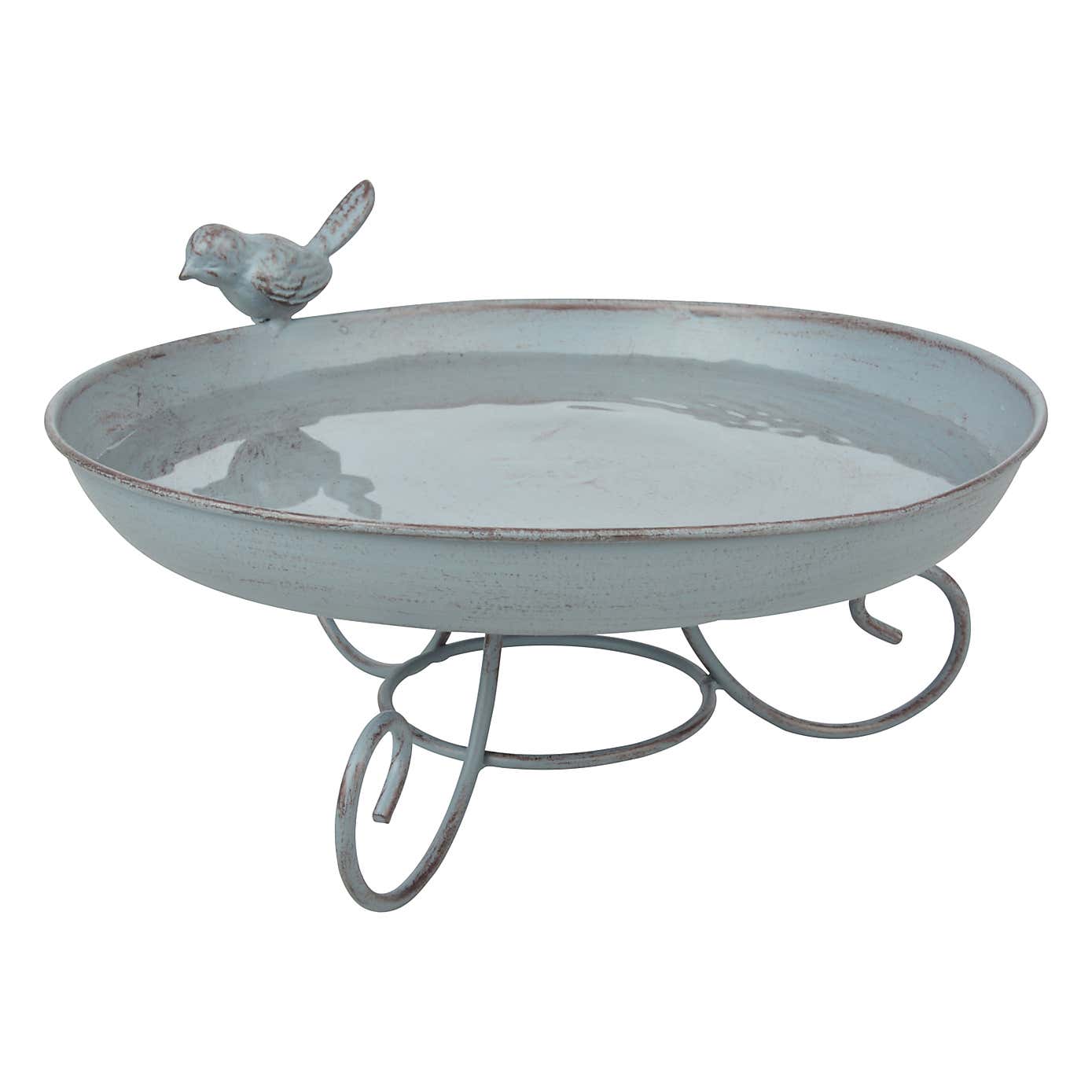 Fallen Fruits Grey Metal Standing Bird Bath