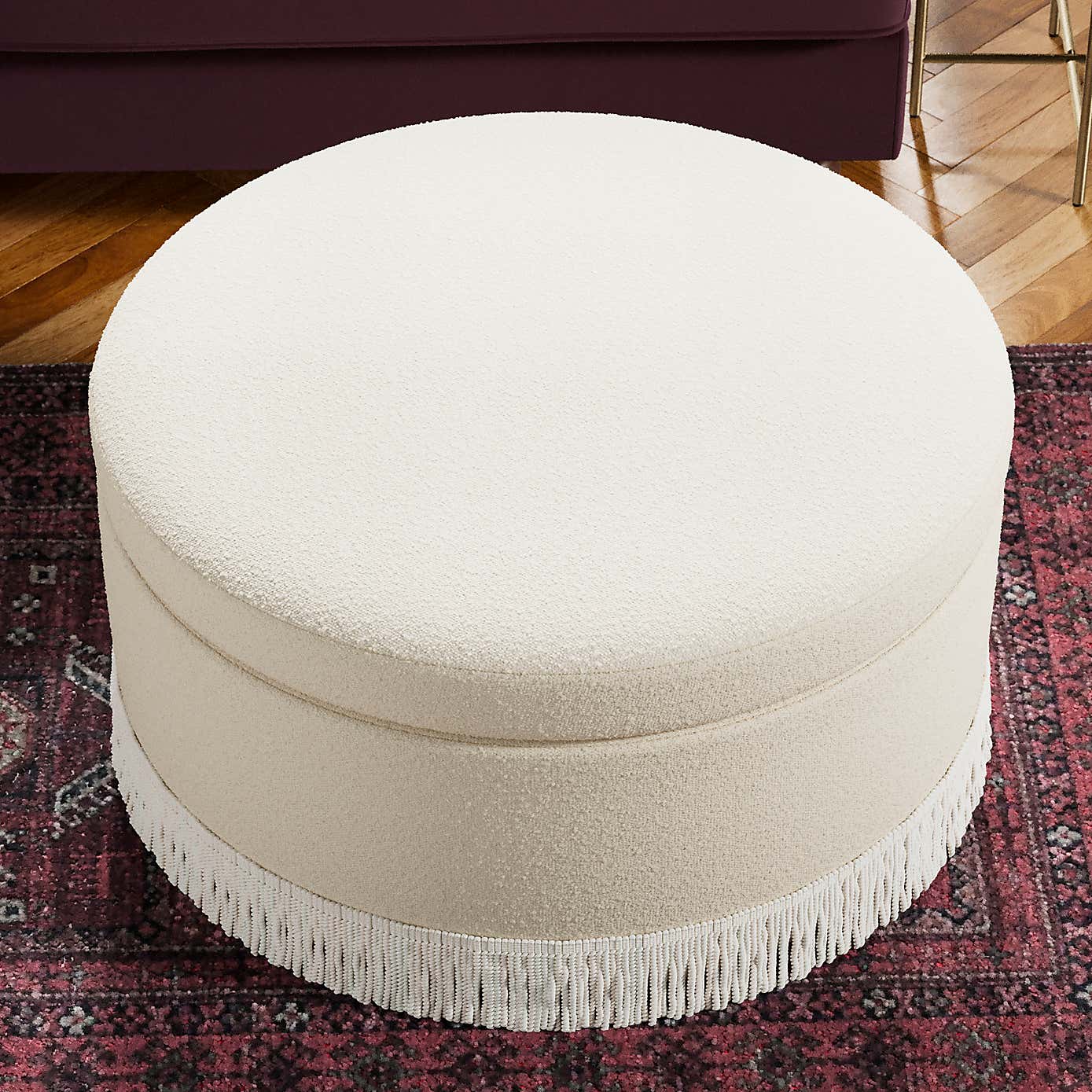 Round Tassel Boucle Storage Pouffe
