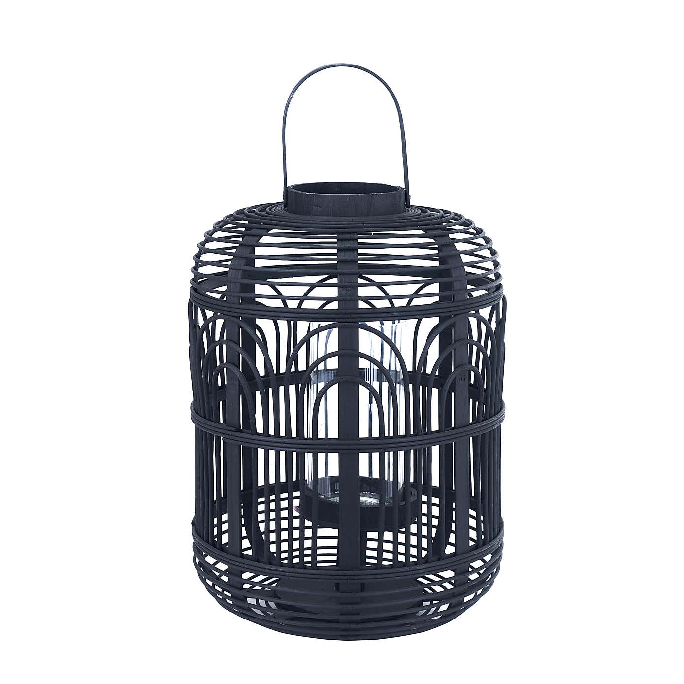 Large Natural Bamboo and Glass Lantern