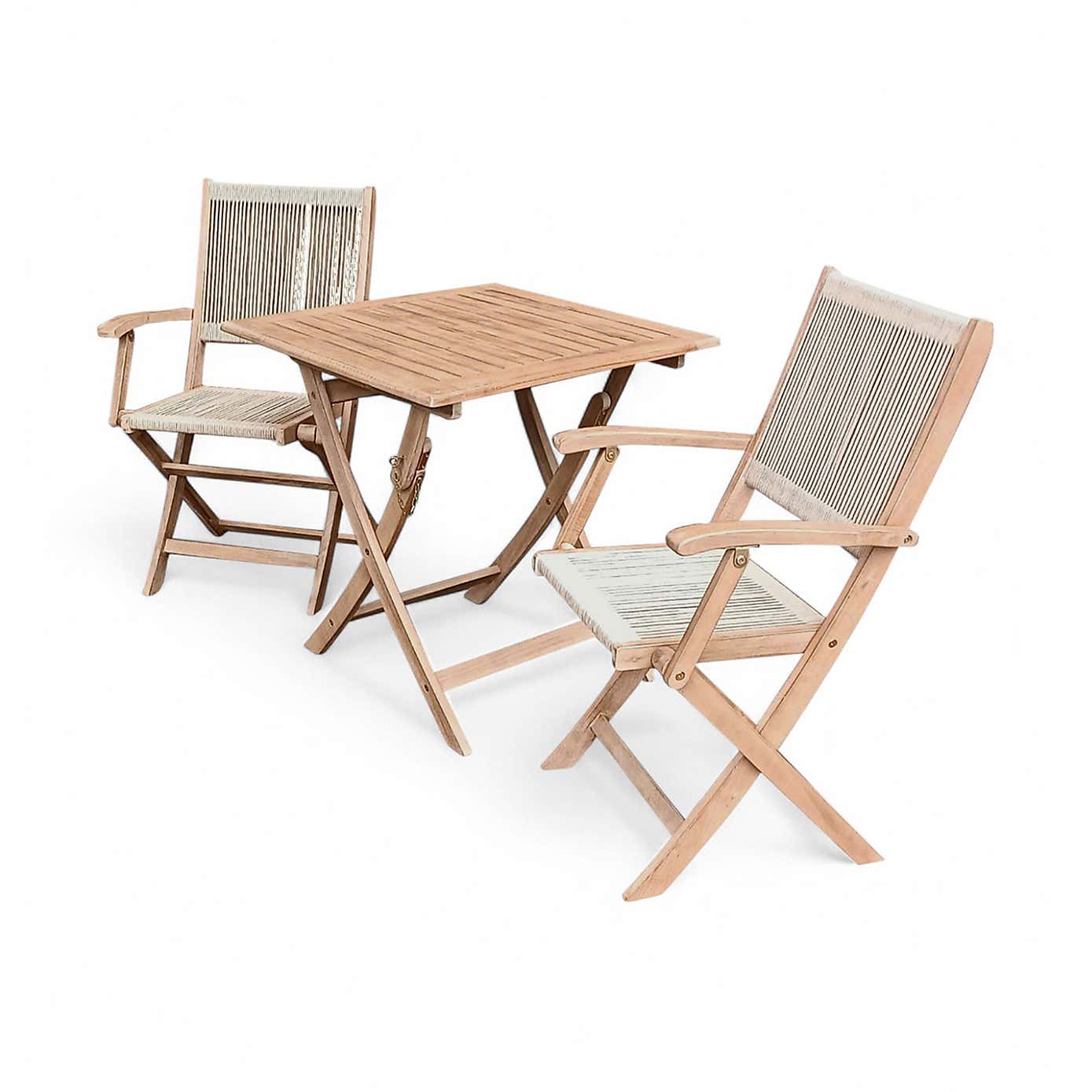 A.Mir London Square Folding Outdoor Bistro Set with 2 Rope Chairs