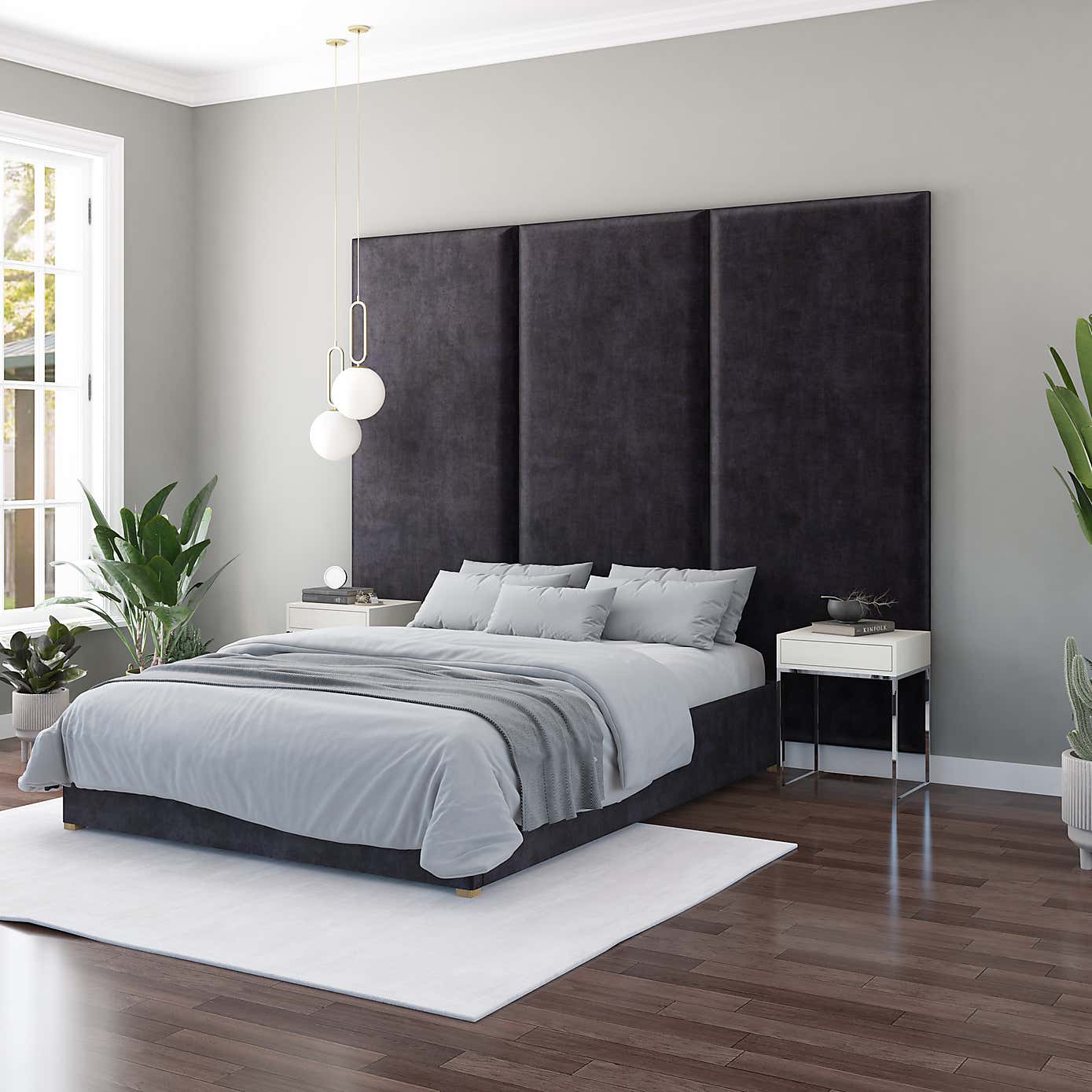 Hanging Wall Panel Dual Mount Plush Velvet Headboard