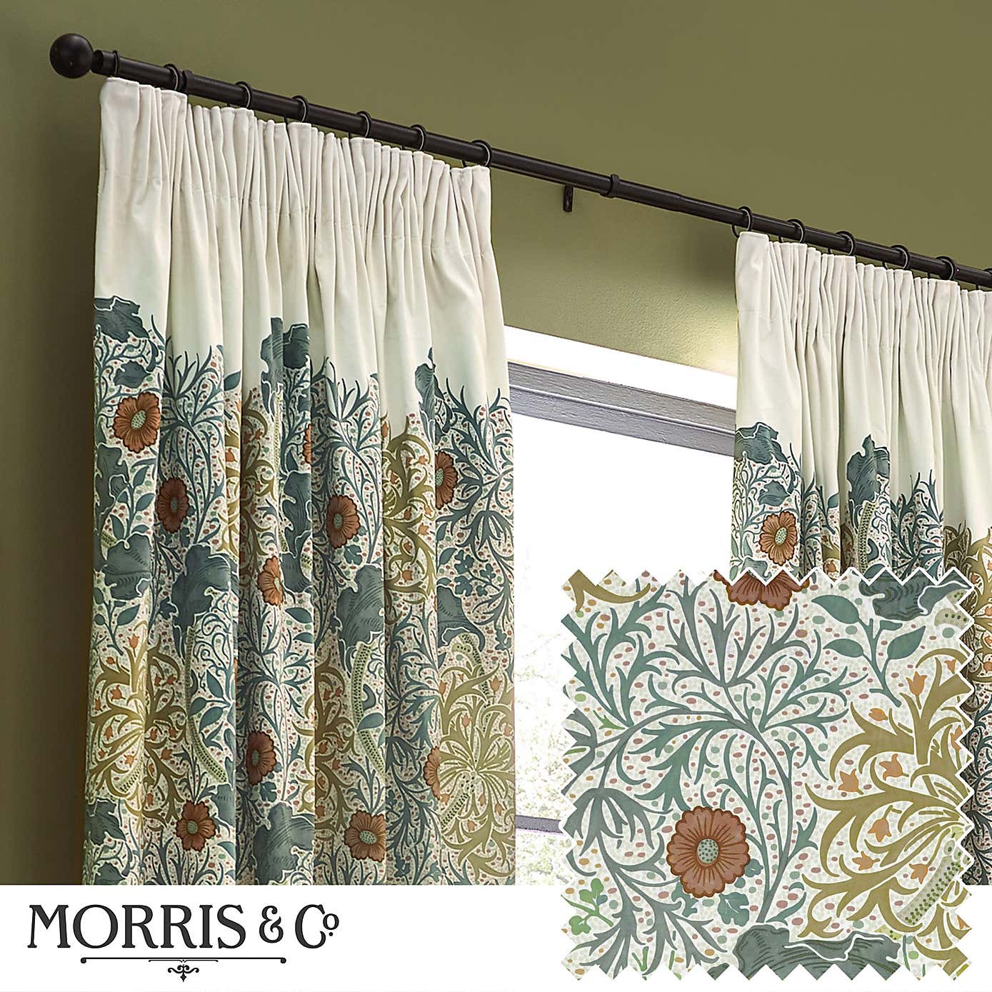 Morris & Co. Seaweed Matte Velvet Pencil Pleat Curtains
