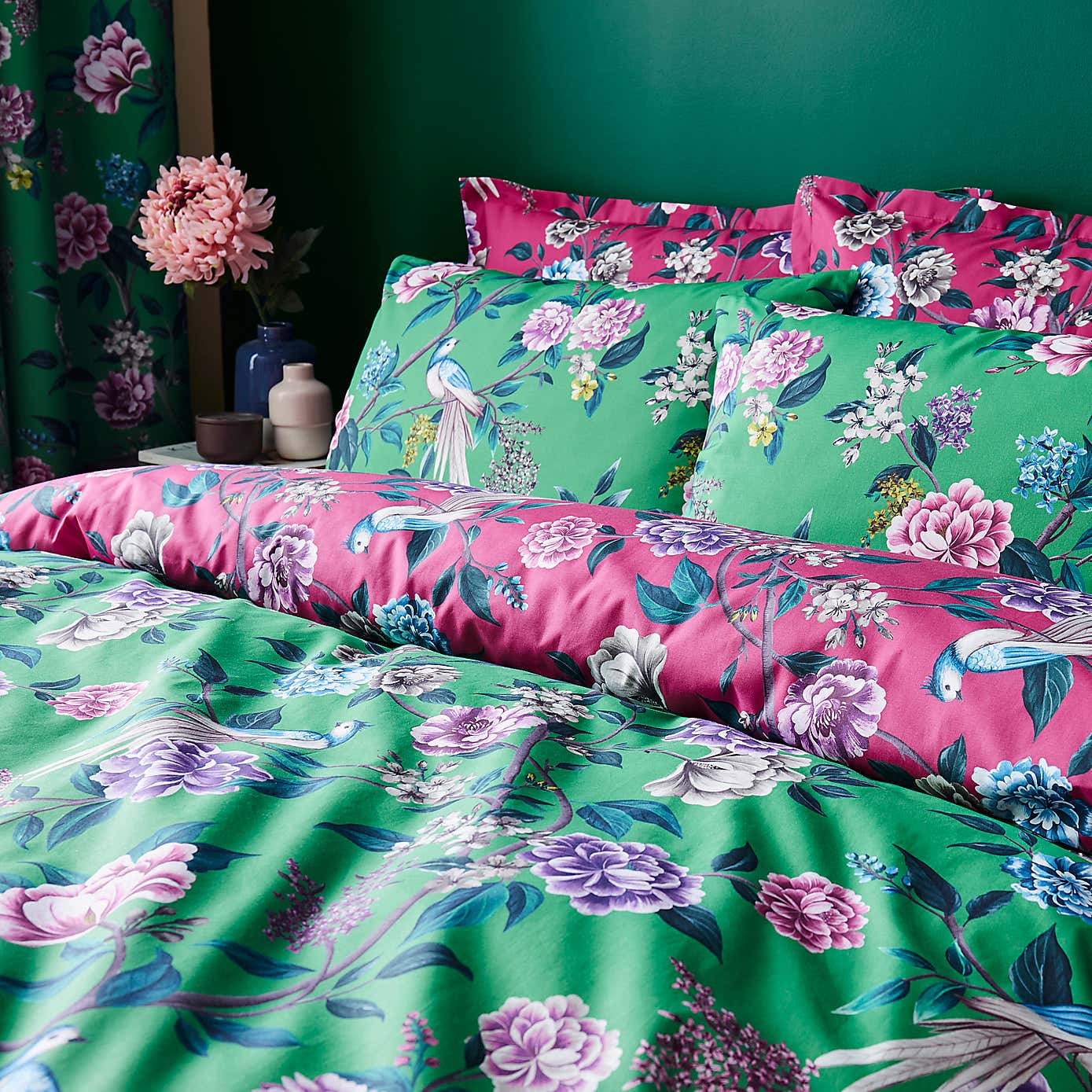 Milanna Blooms Green Duvet Cover and Pillowcase Set