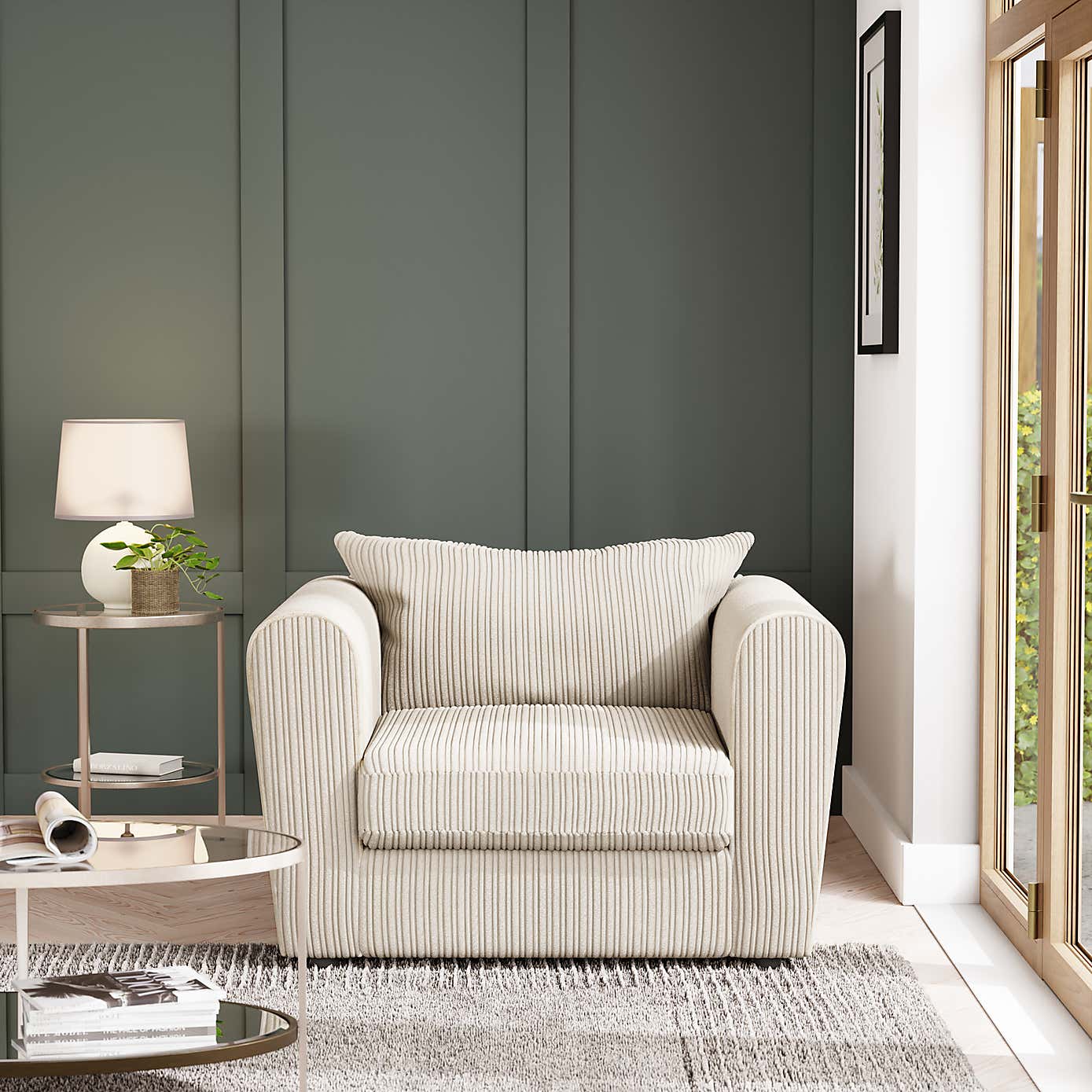 Blake Curved Arm Jumbo Cord Snuggle Chair