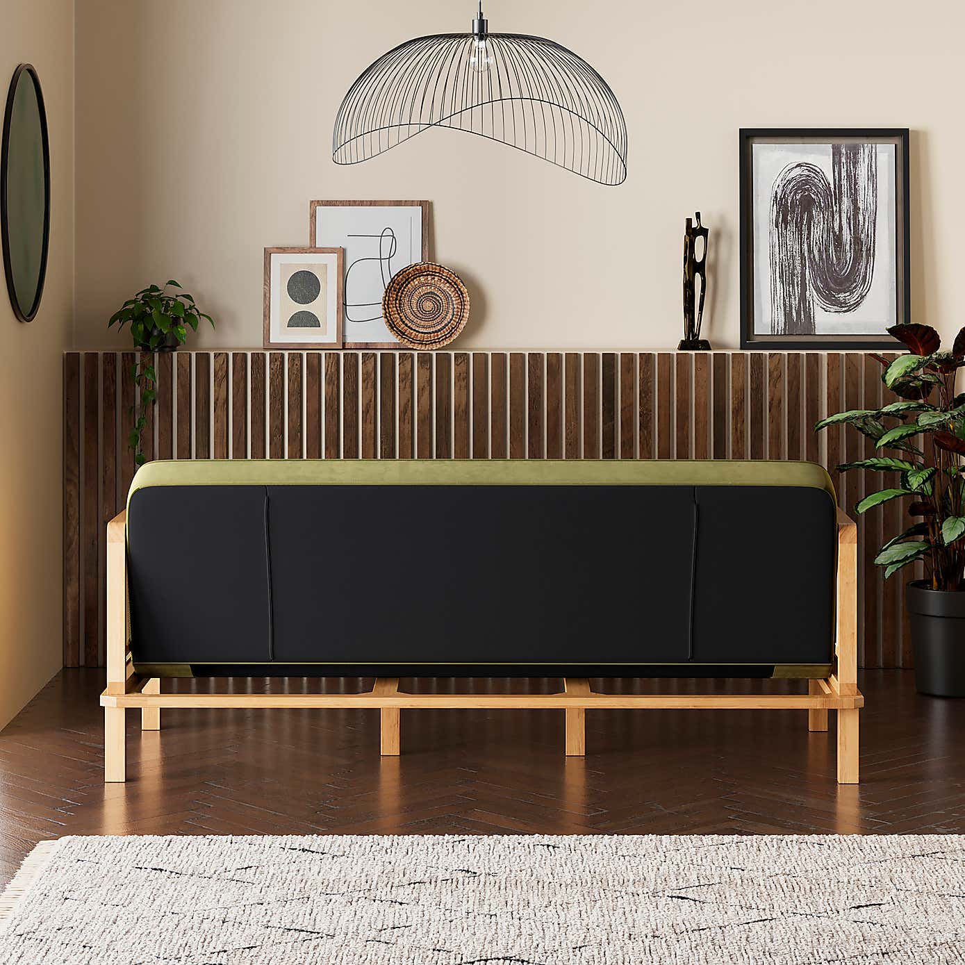 Lila Wicker and Velvet Clic Clac Double Sofa Bed