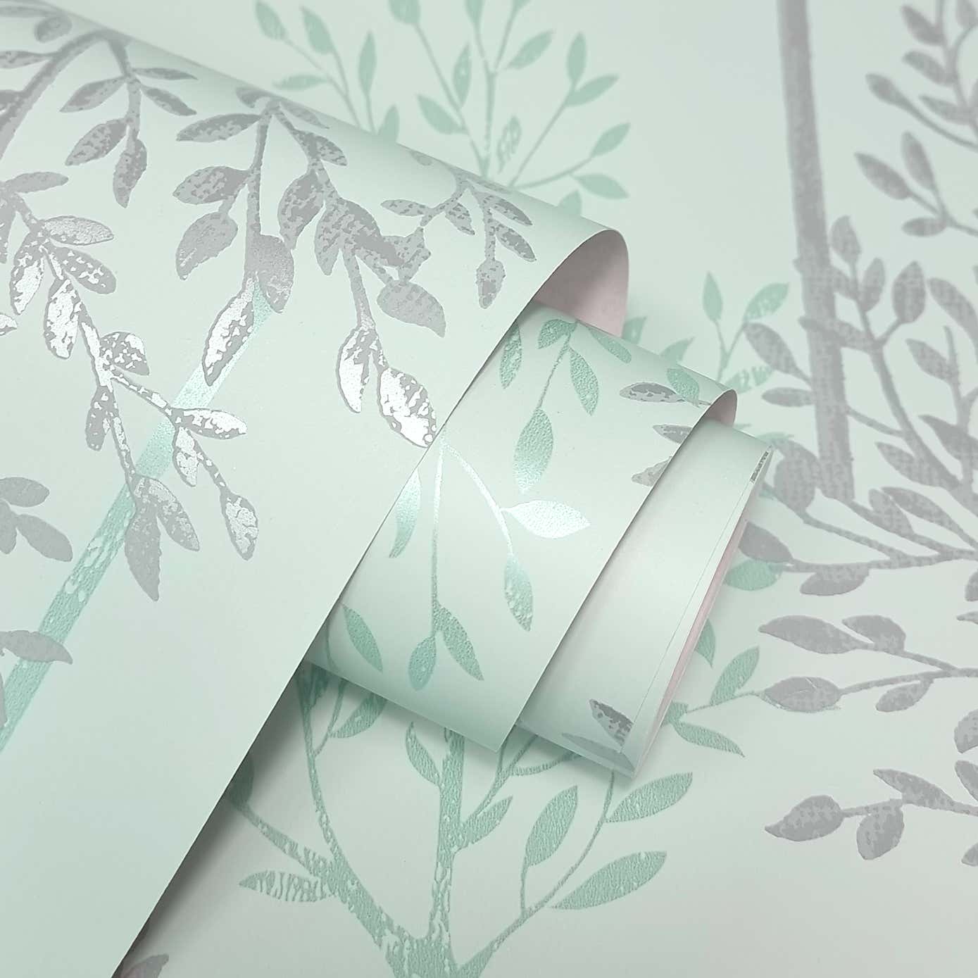 Duck Egg Spriggy Trees Wallpaper