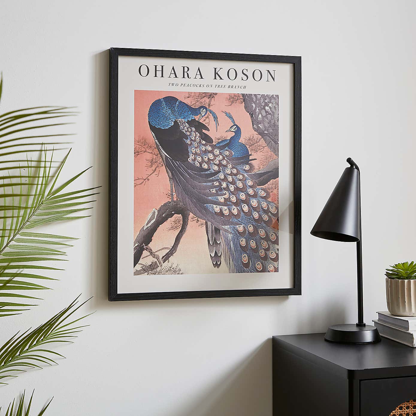 Two Peacocks on Tree Branch by Ohara Koson Framed Print