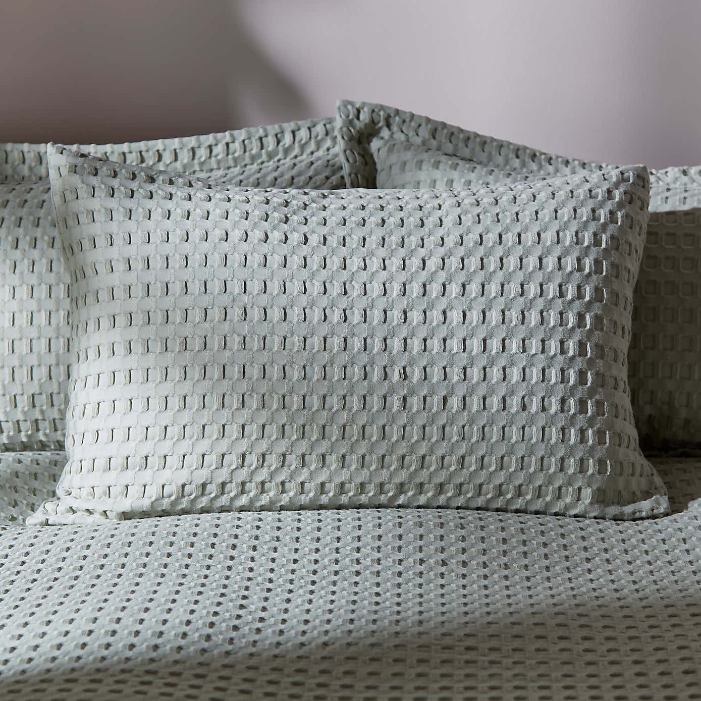 Emerson Waffle Sage Green Duvet Cover and Pillowcase Set