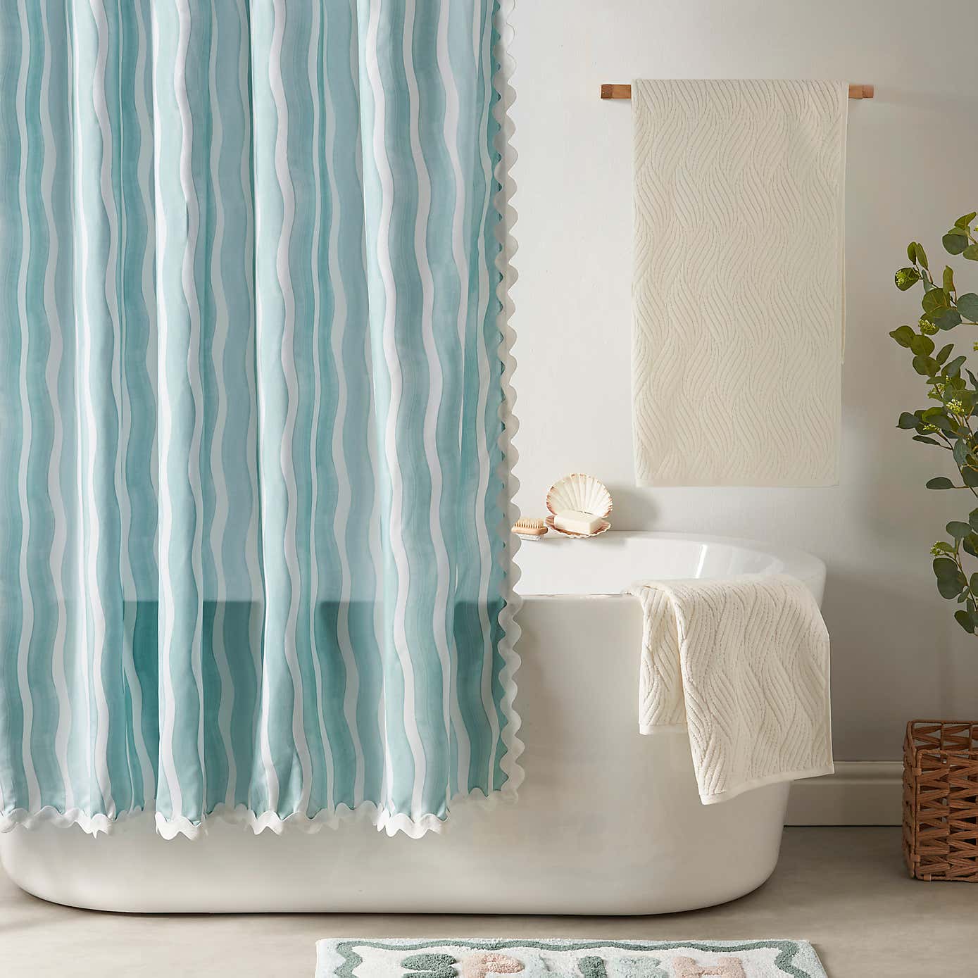 Coastal Breeze Wave Edge Stripe Shower Curtain