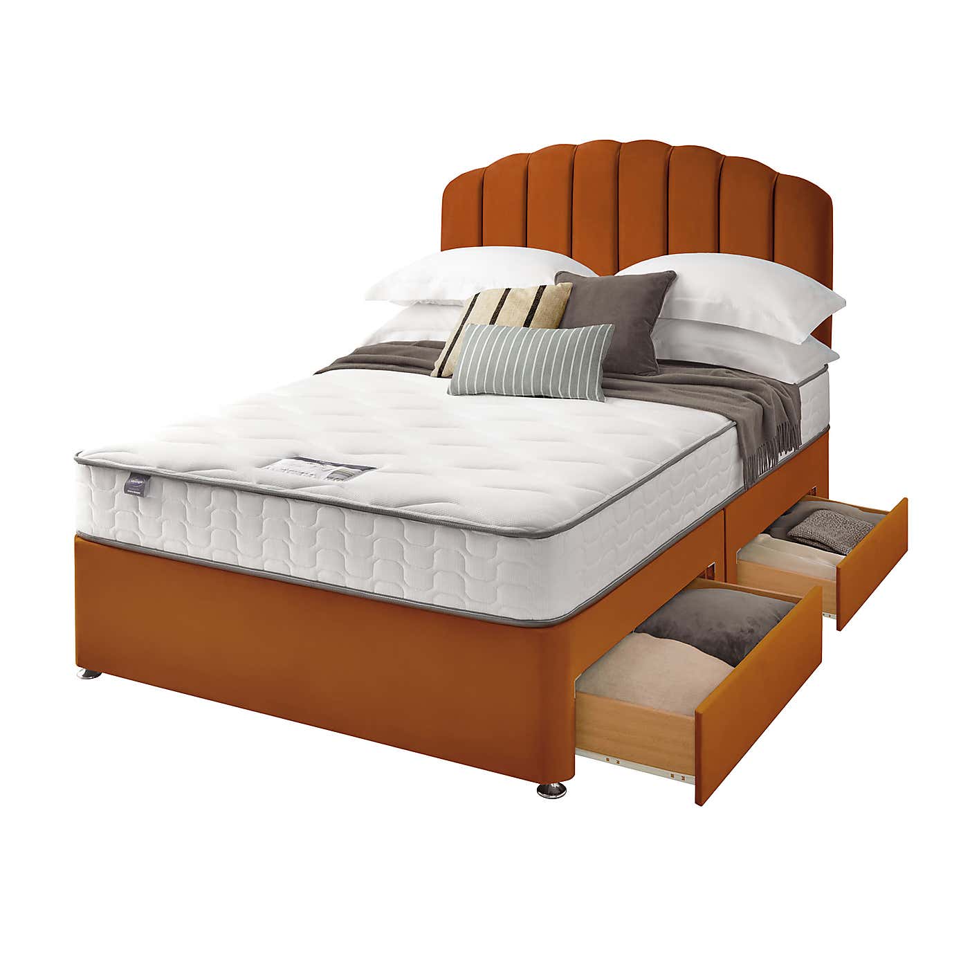 Silentnight 2 Drawer Divan Bed With Velvet Merlin Headboard