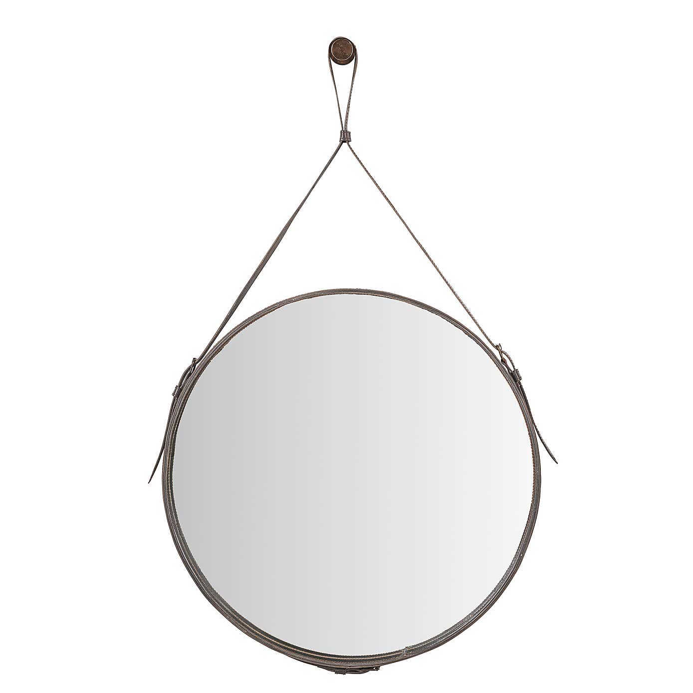 Leather Round Wall Mirror
