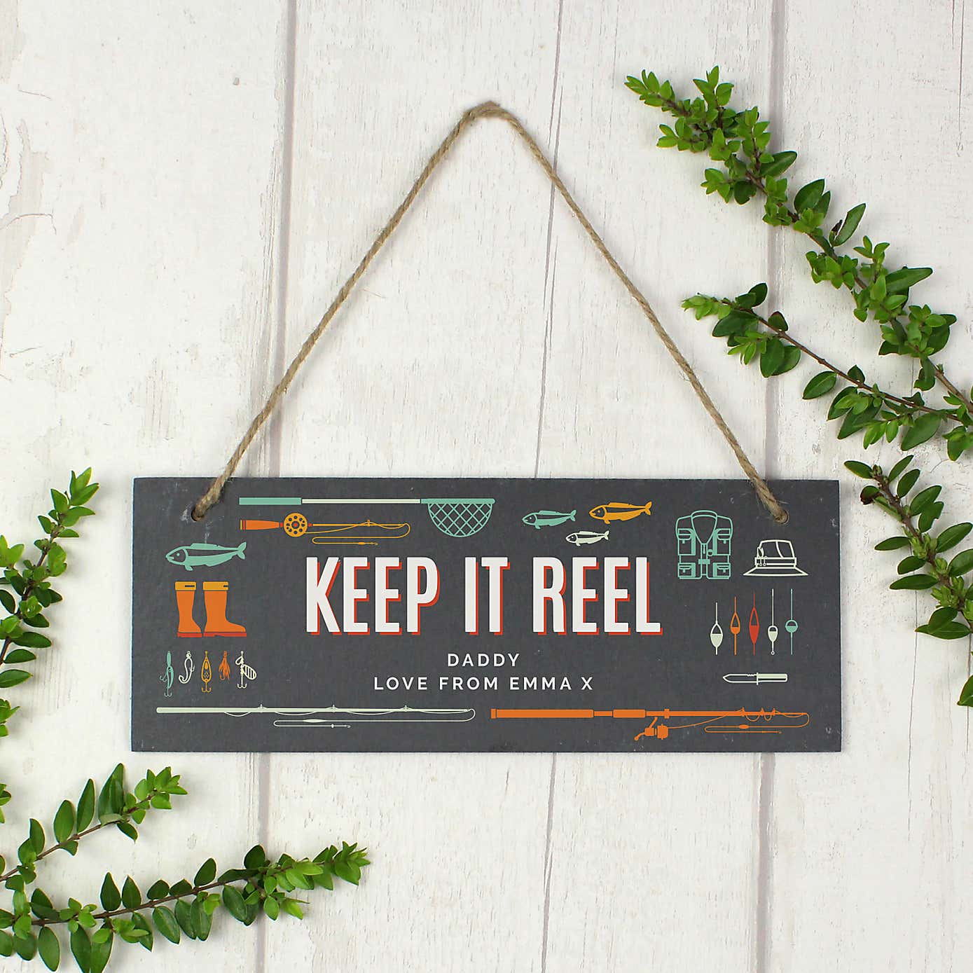 Personalised Keep It Reel Printed Hanging Slate Plaque