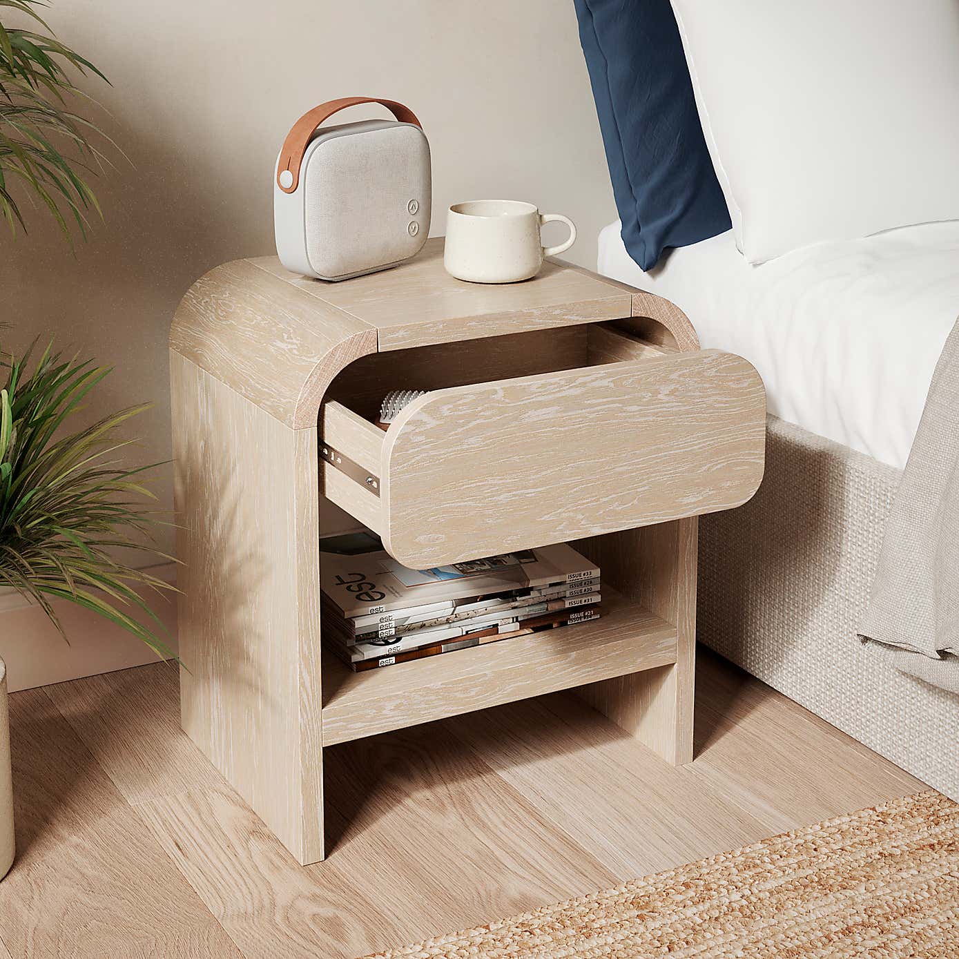 Bennett 1 Drawer Bedside Table, Light Oak