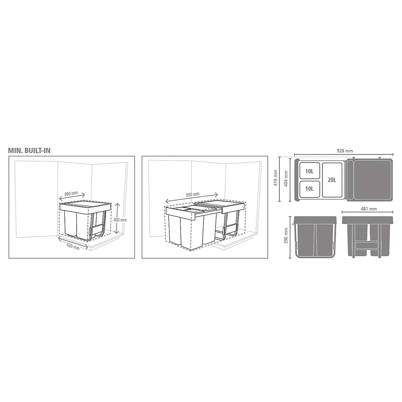 Brabantia Sort and Go 3 Sections 10L, 10L & 20L Bin