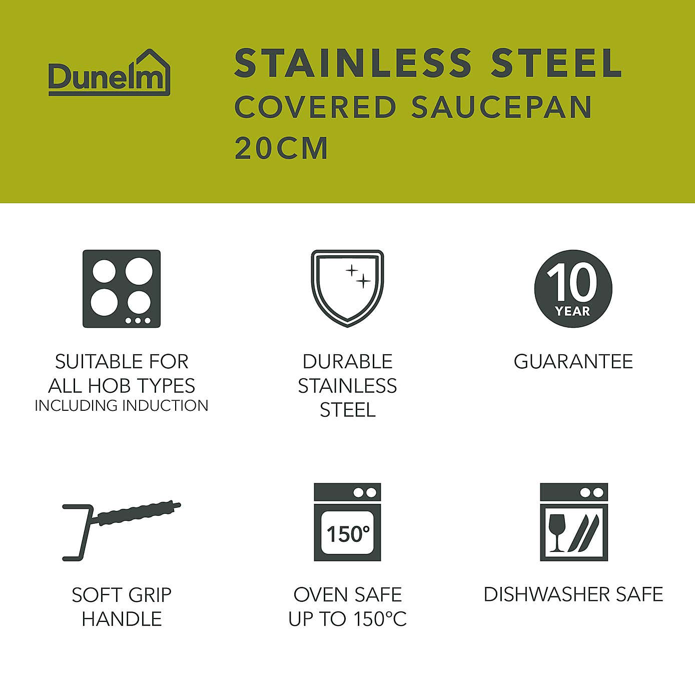 Stainless Steel Covered Saucepan, 20cm