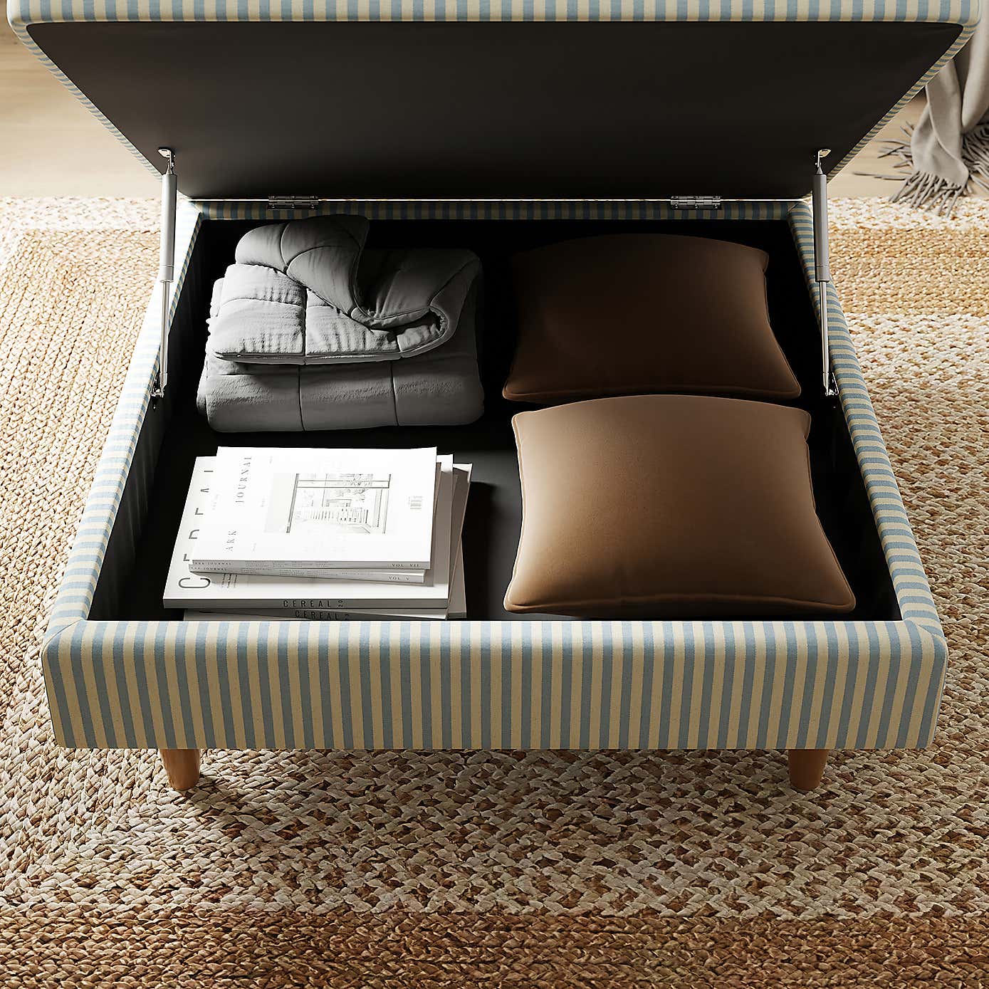 Zoe Square Storage Footstool, Pinstripe