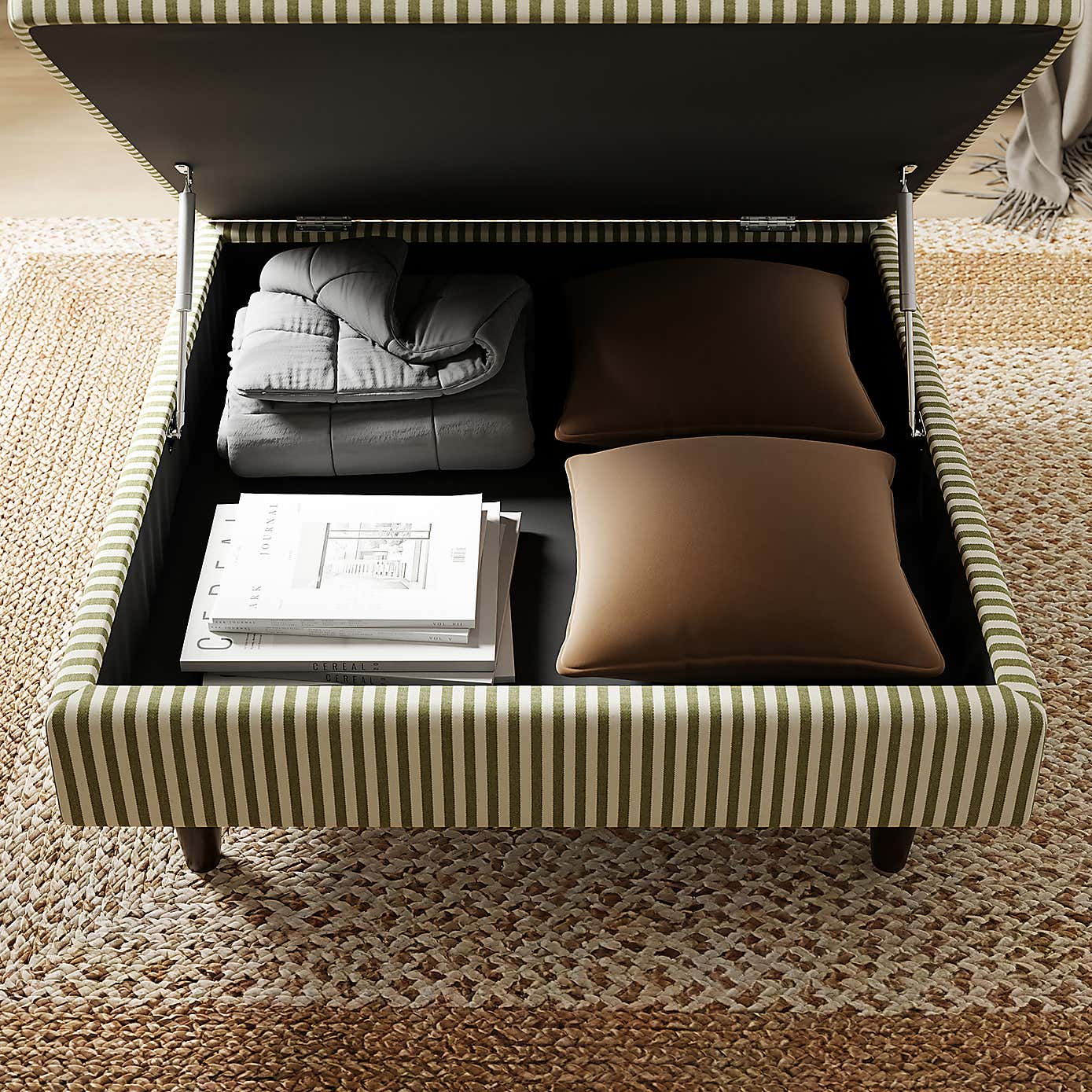 Zoe Square Storage Footstool, Pinstripe