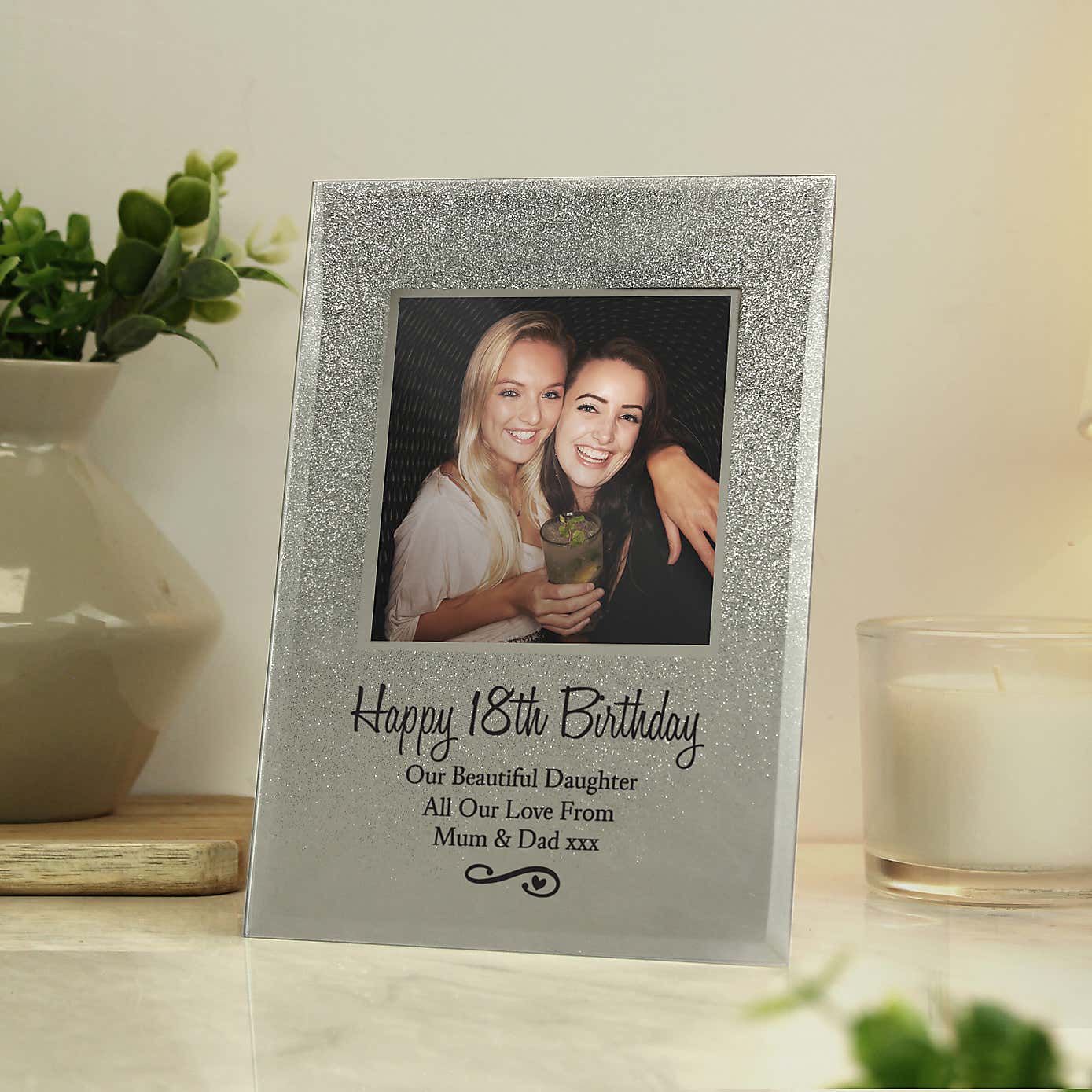 Personalised Heart and Swirl Glitter Glass Photo Frame