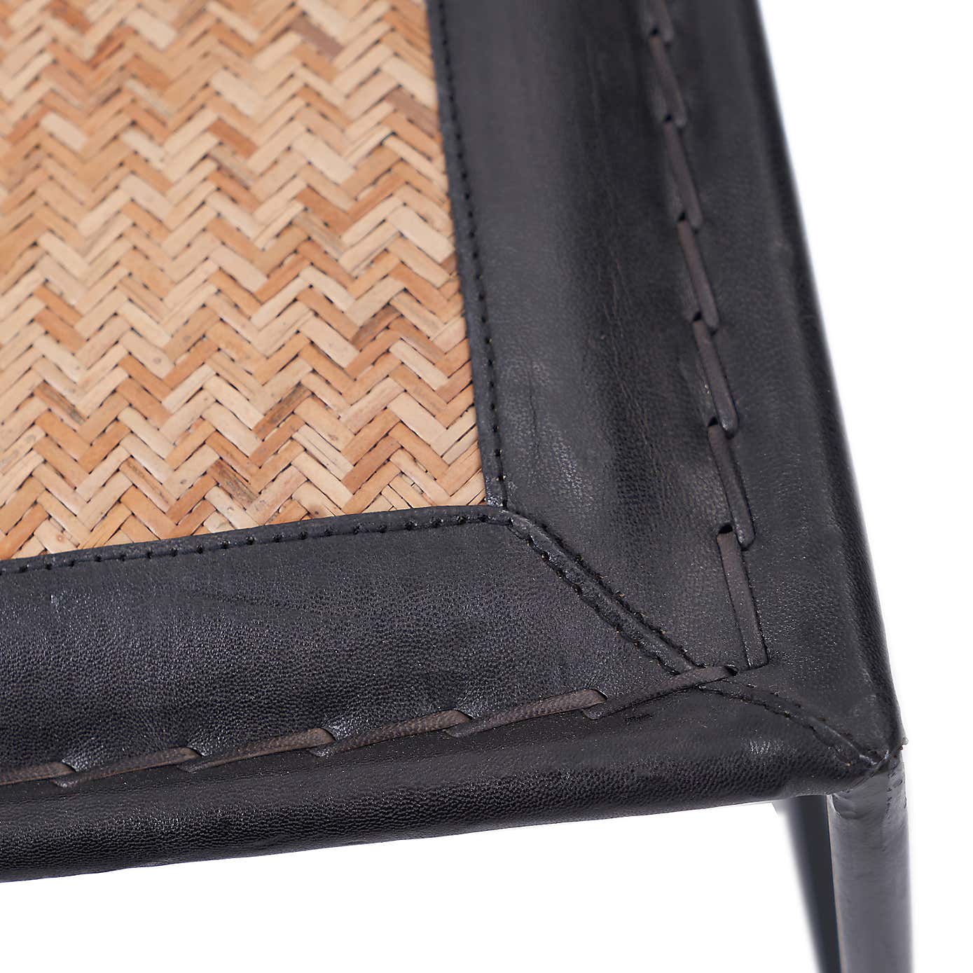 Ezio Leather and Rattan Stool