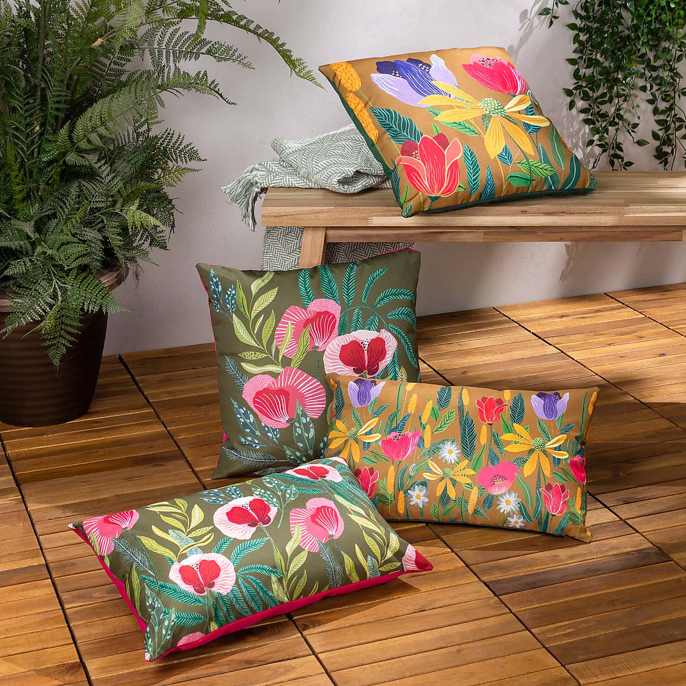 Wylder Nature House Of Bloom Poppy Outdoor Boudoir Cushion