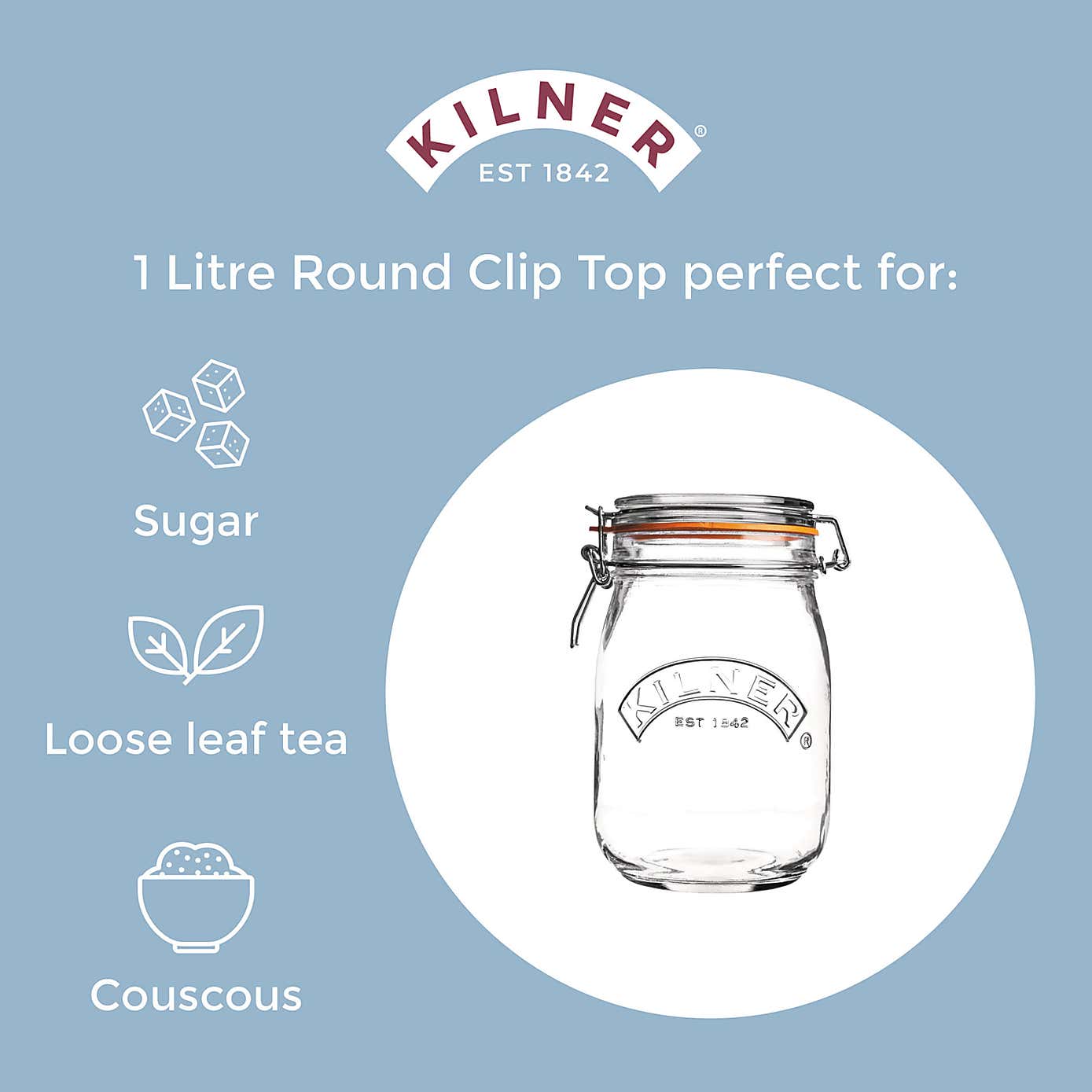 Kilner 1 Litre Round Clip Top Jar