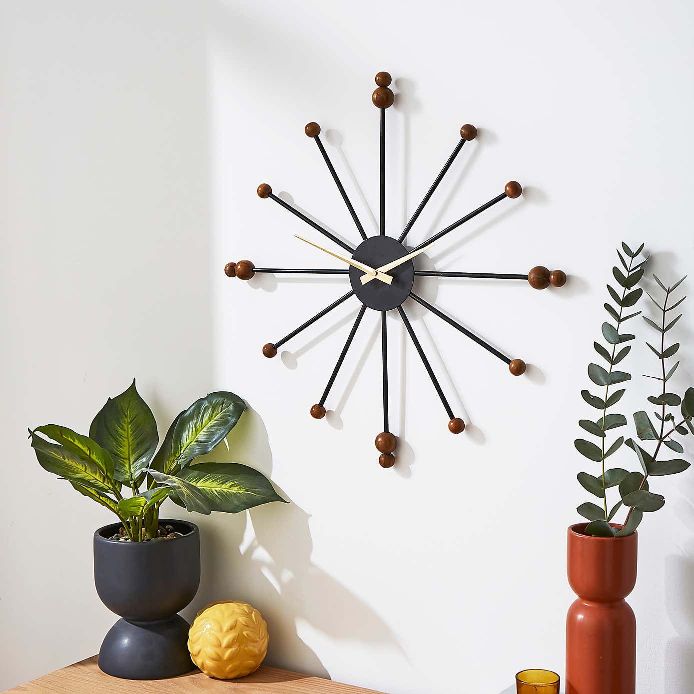 Elements Sputnik Wood Effect Clock, 50cm