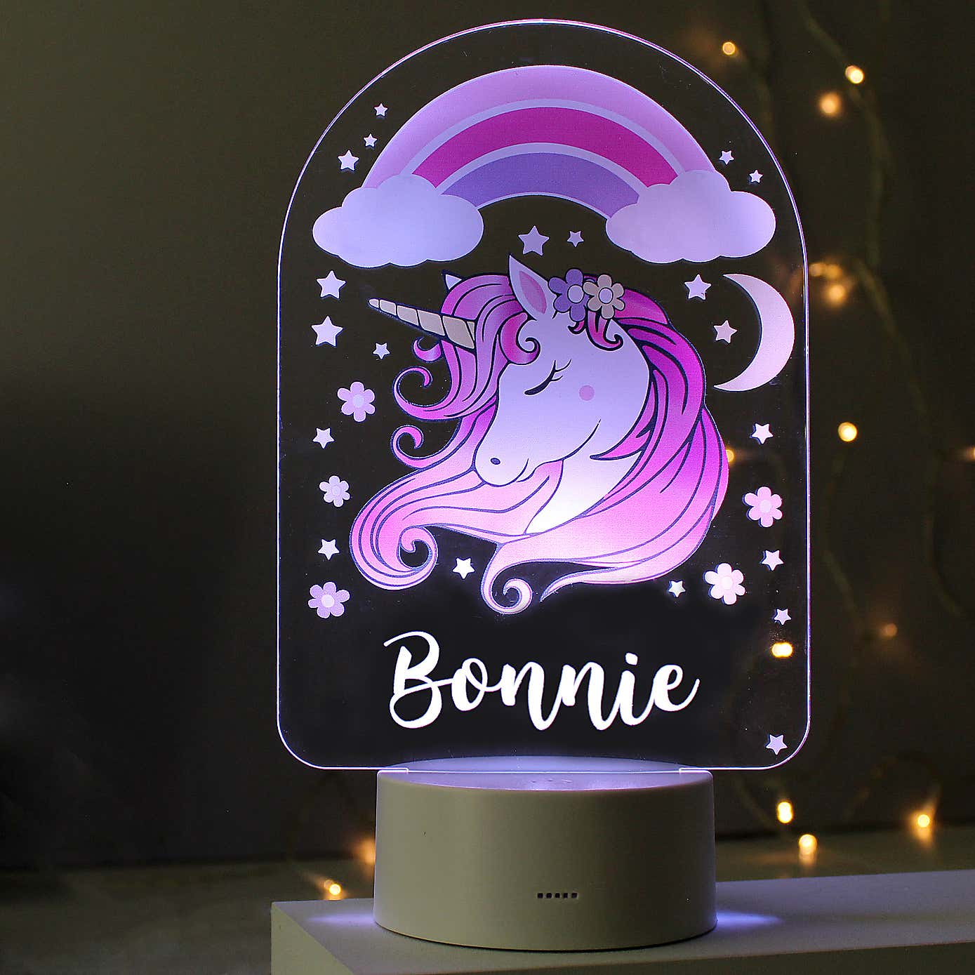 Personalised Pink Unicorn Colour Changing Night LED Light