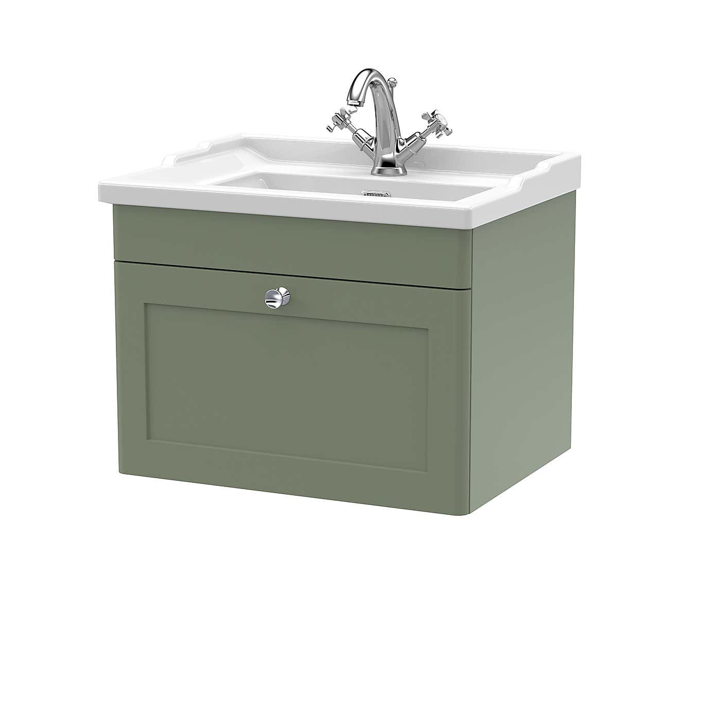Classique Wall Mounted 1 Drawer Vanity Unit with Ceramic Basin
