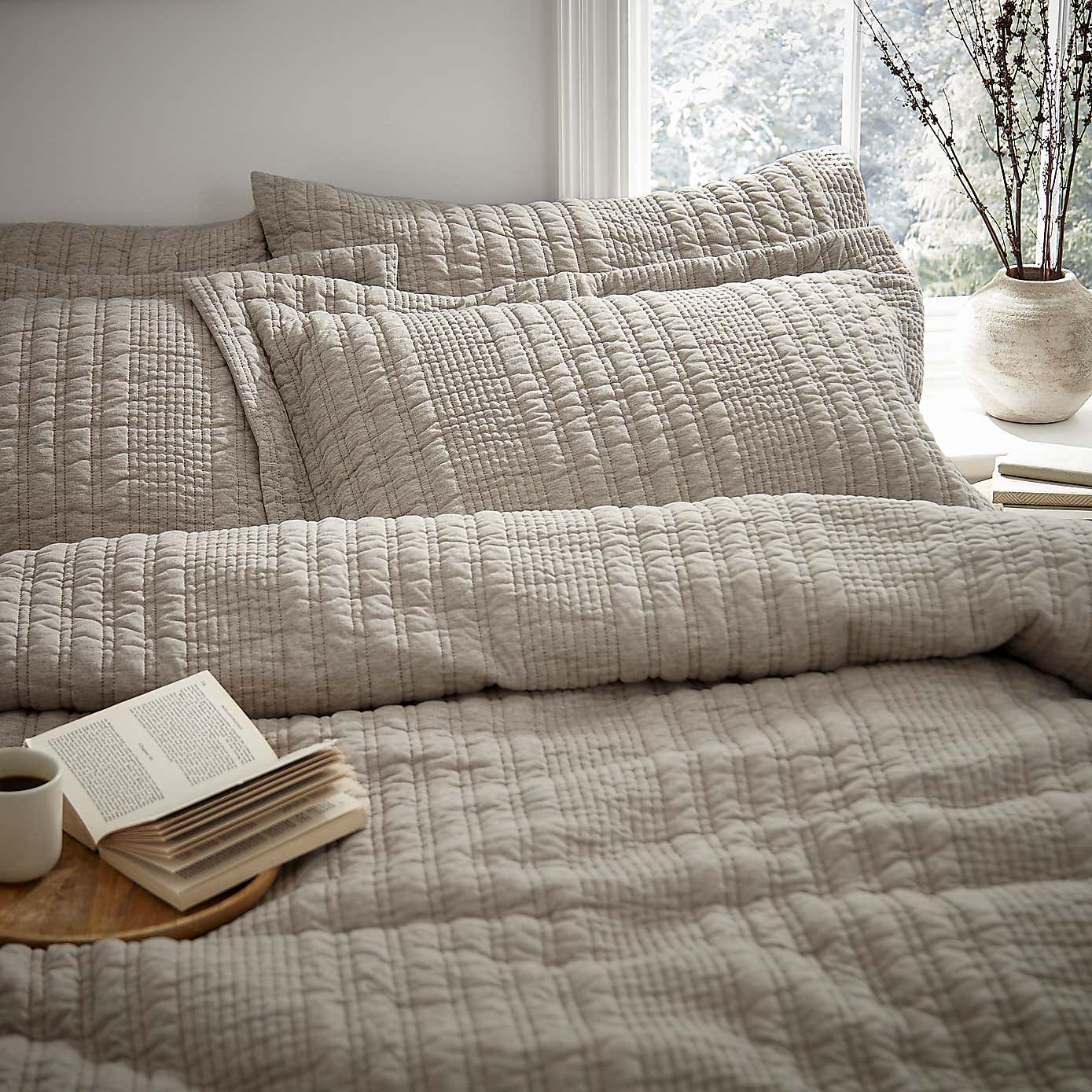 Pineapple Elephant Tamba Jersey Stripe Reversible Natural Duvet Cover & Pillowcase Set