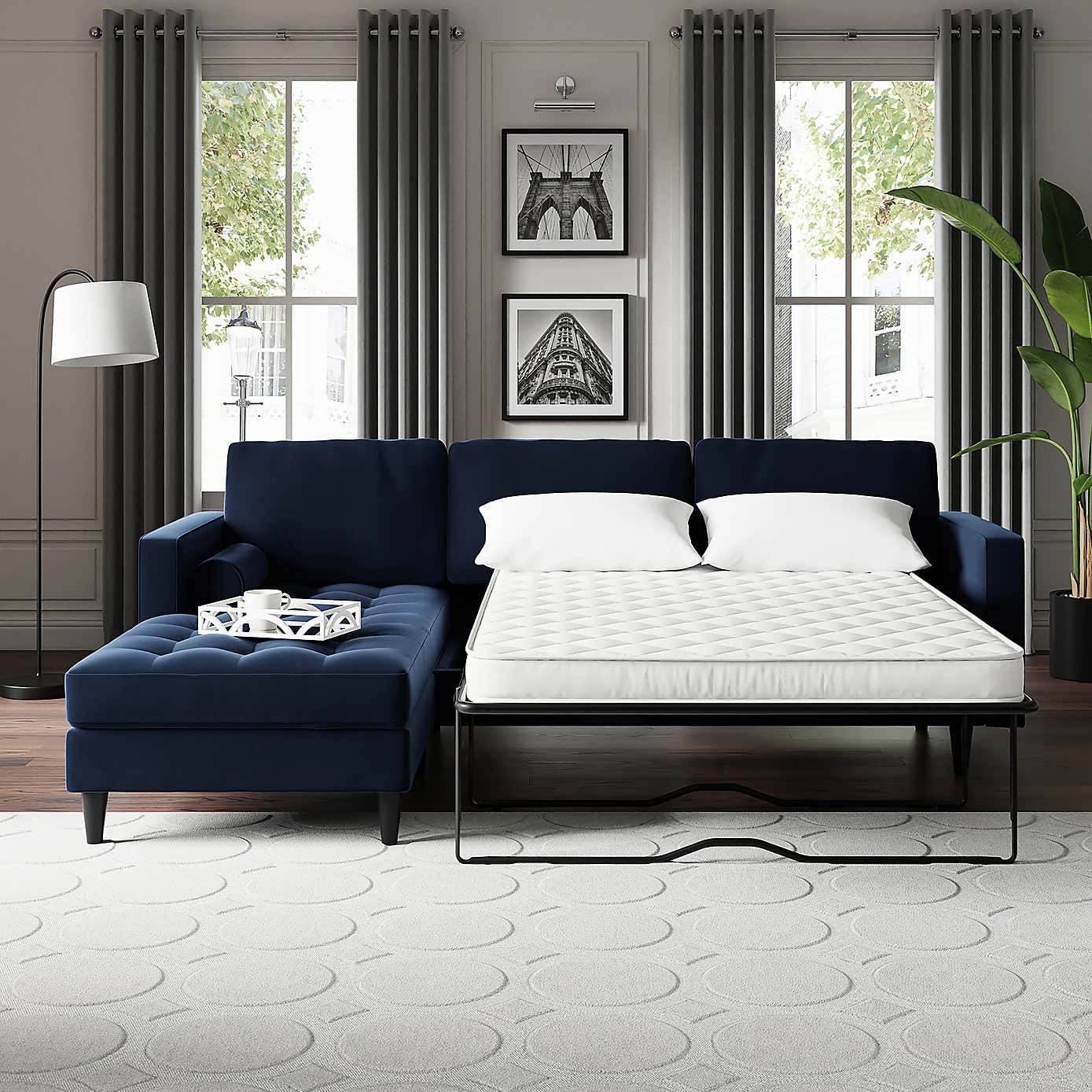 Zoe 4 Seater Corner Double Sofa Bed, Velvet