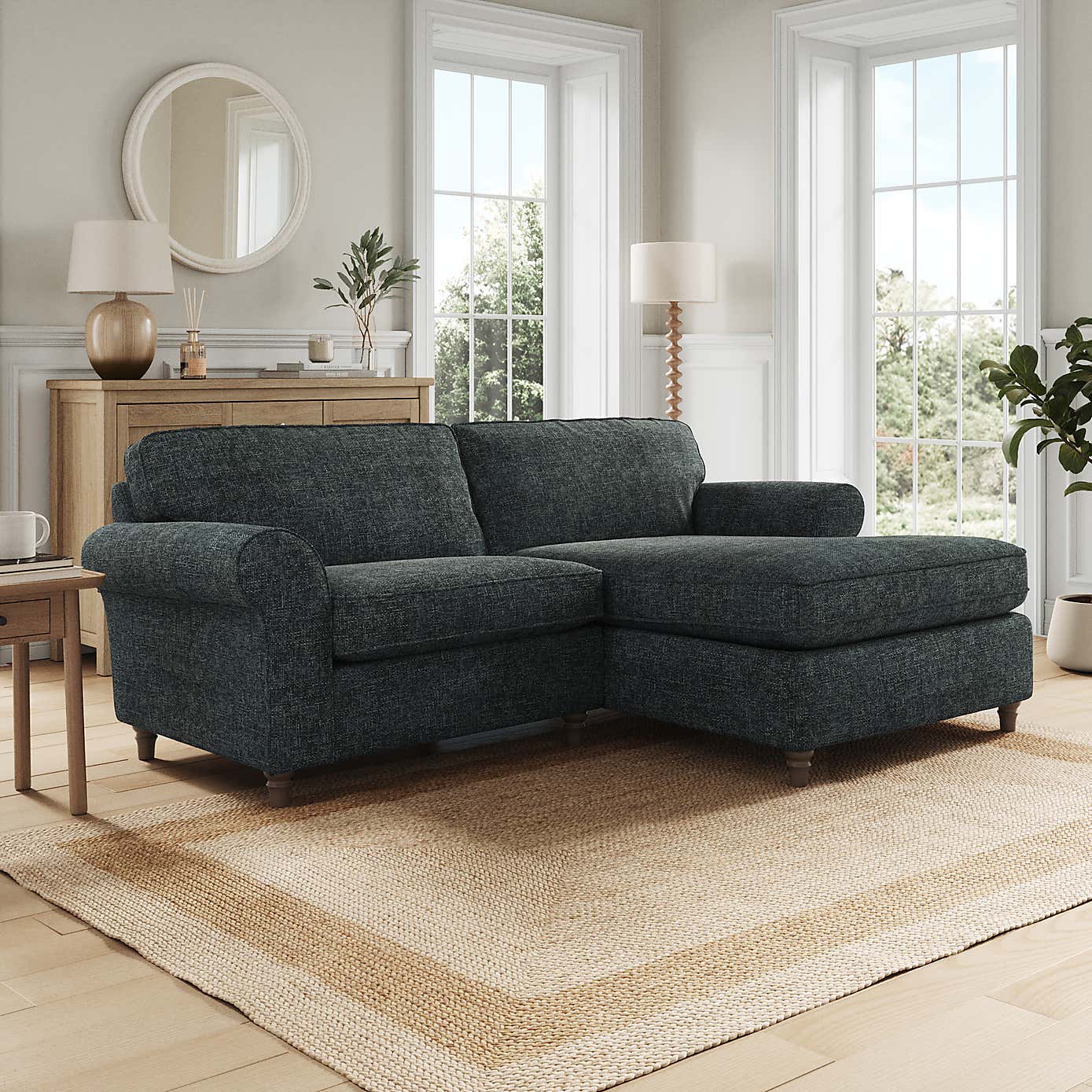 Flori Corner Chaise Sofa, Chunky Chenille