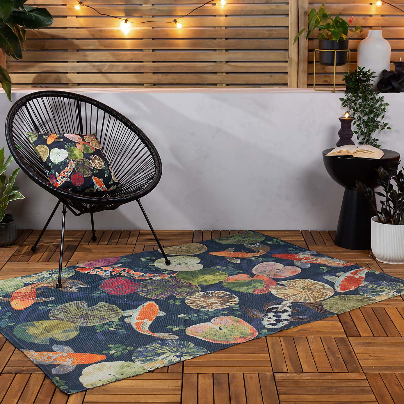 Paoletti Koi Midnight Washable Indoor Outdoor Rug