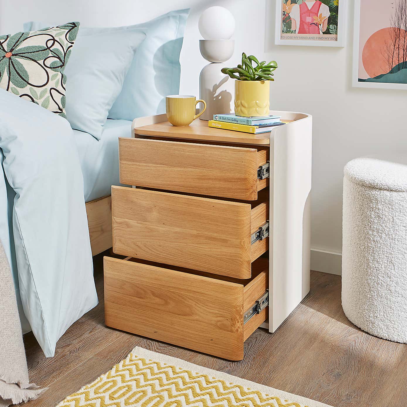 Reggie 3 Drawer Bedside Table, Oak Effect