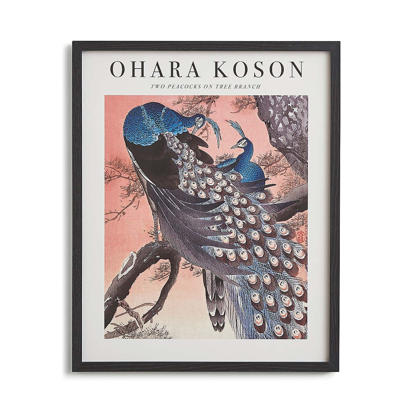 Two Peacocks on Tree Branch by Ohara Koson Framed Print