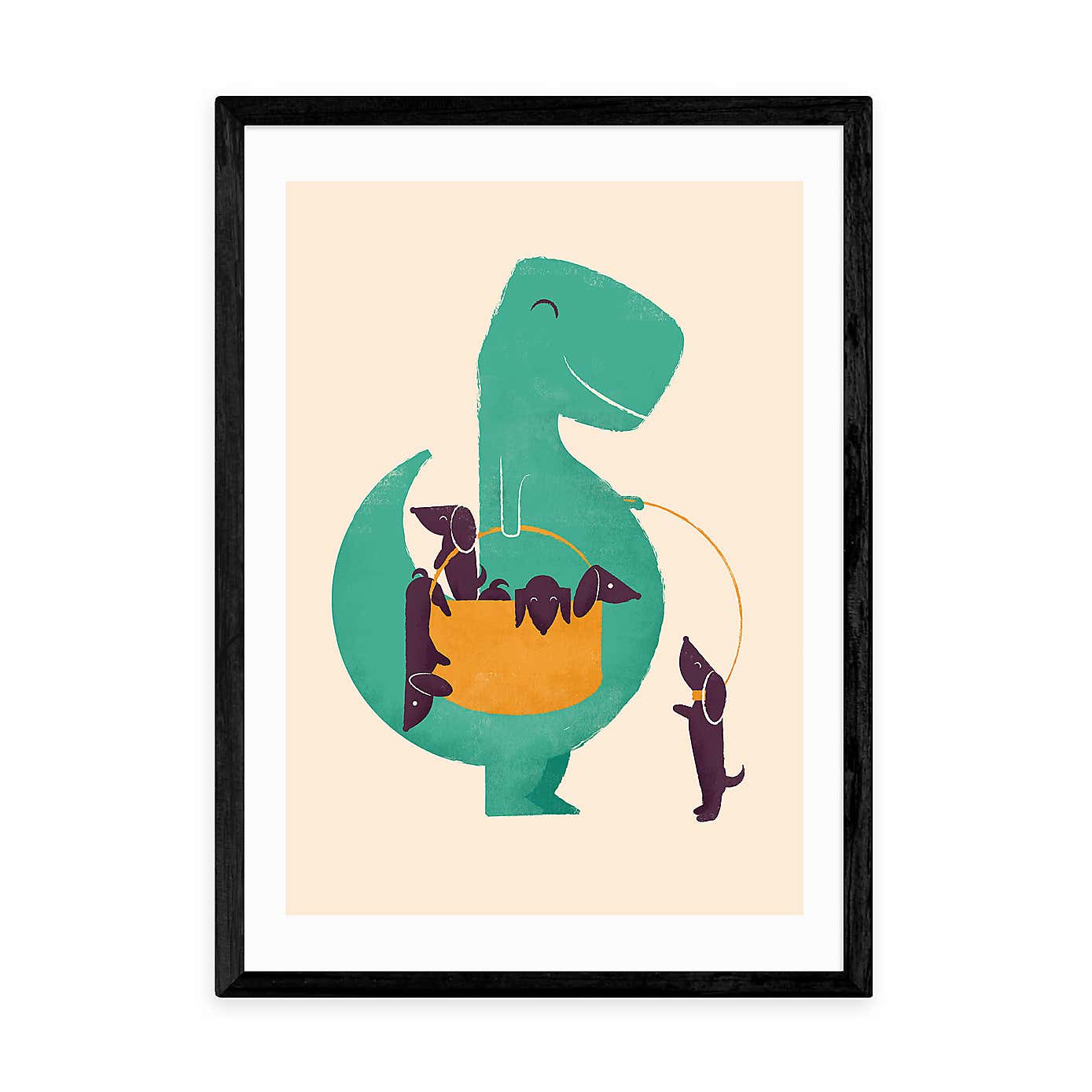 East End Prints T-Rex & his Basketful of Wiener Dogs Print