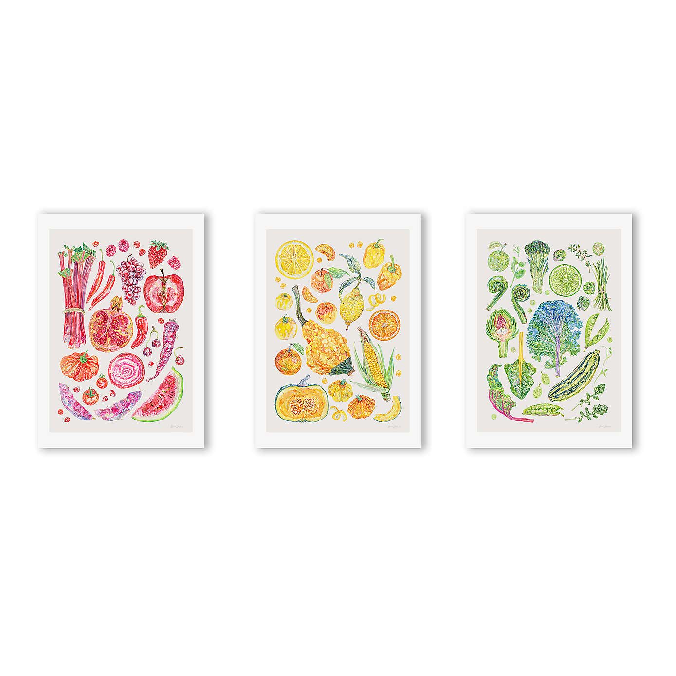 Set of 3 East End Prints Harvest Of Fruit & Vegetables Gallery Wall Framed Prints