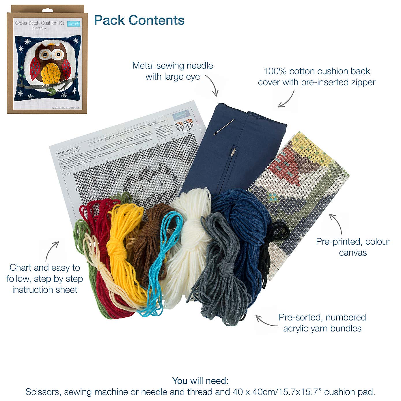 Cross Stitch Kit Cushion Night Owl