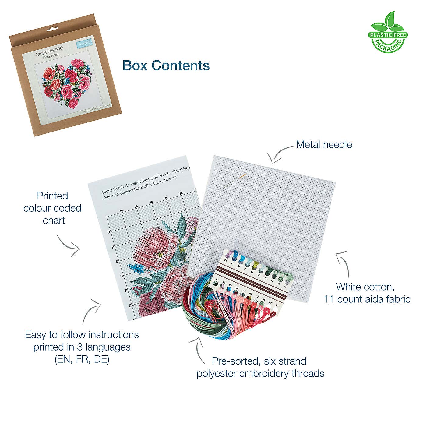 Cross Stitch Large Floral Heart