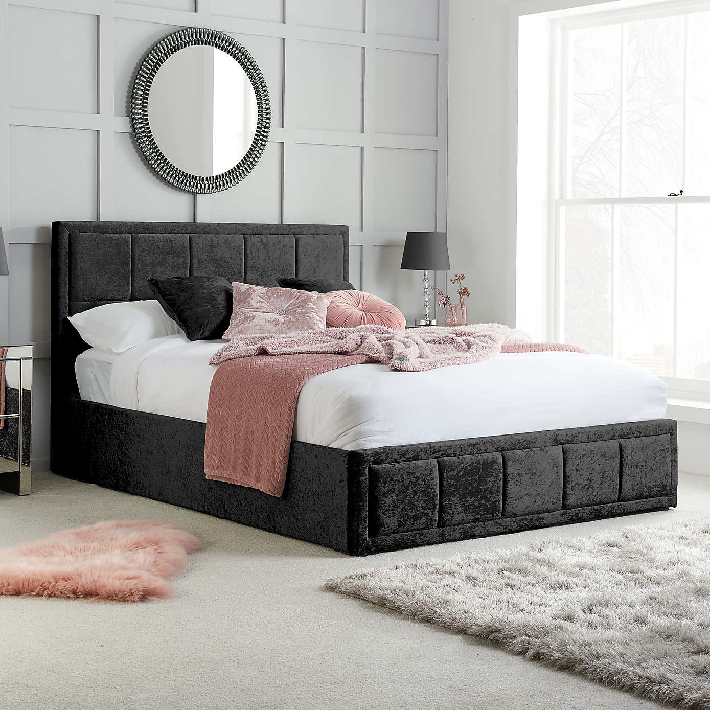 Hannover Steel Crushed Velvet Ottoman Bed