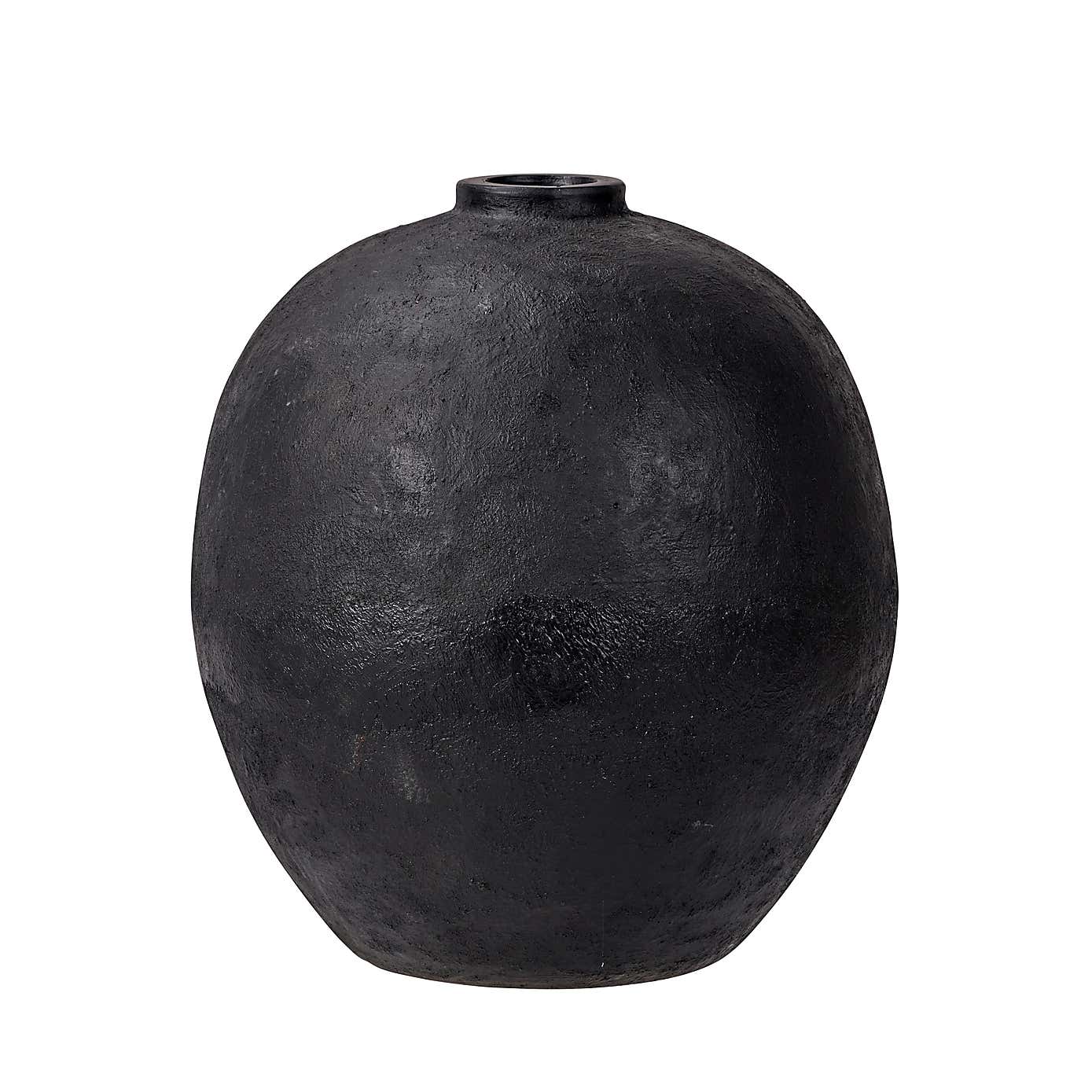 Black Fibrestone Round Decorative Vase